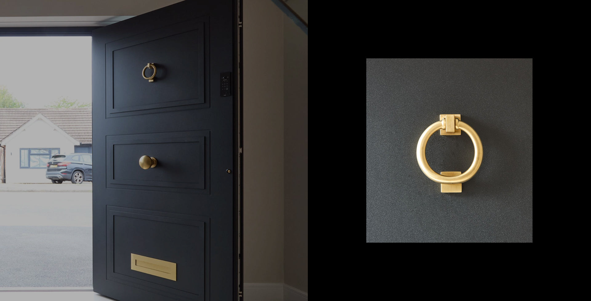 Fortis Aluminium Entrance Door – Satin Brass Detailing