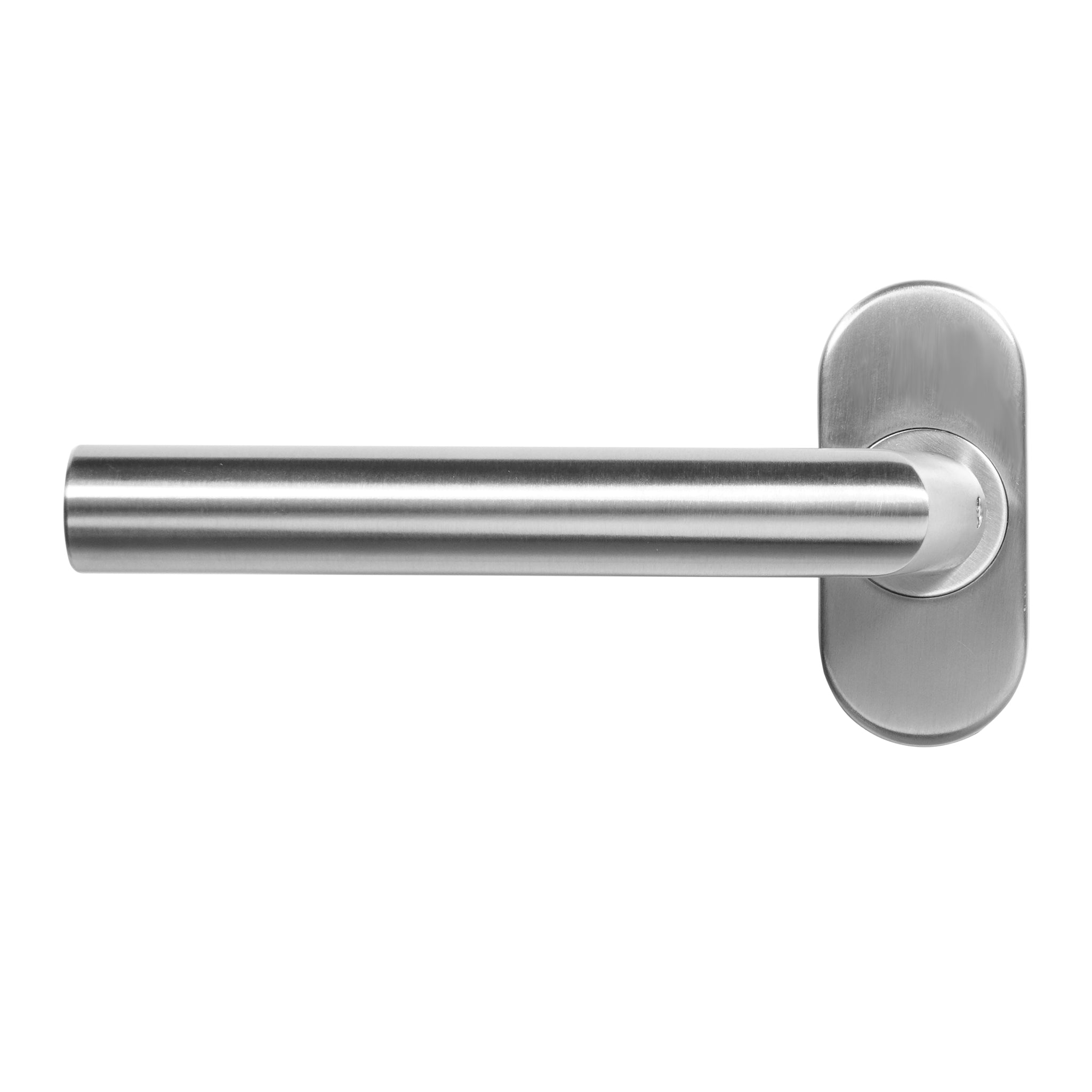 Angled Mitred Lever on Oval Rose | Satin Stainless Steel