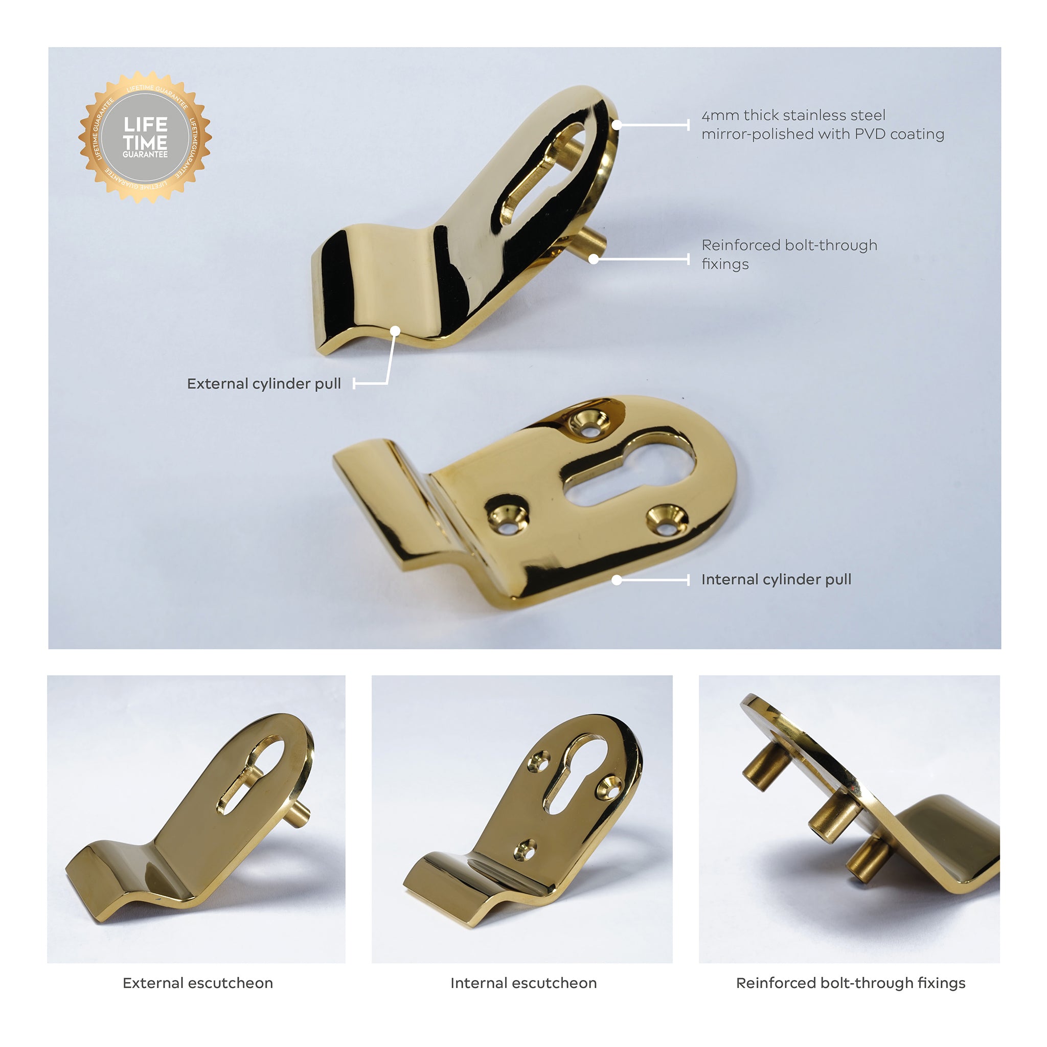 Classic Euro Profile Cylinder Pull | PVD Stainless Polished Brass