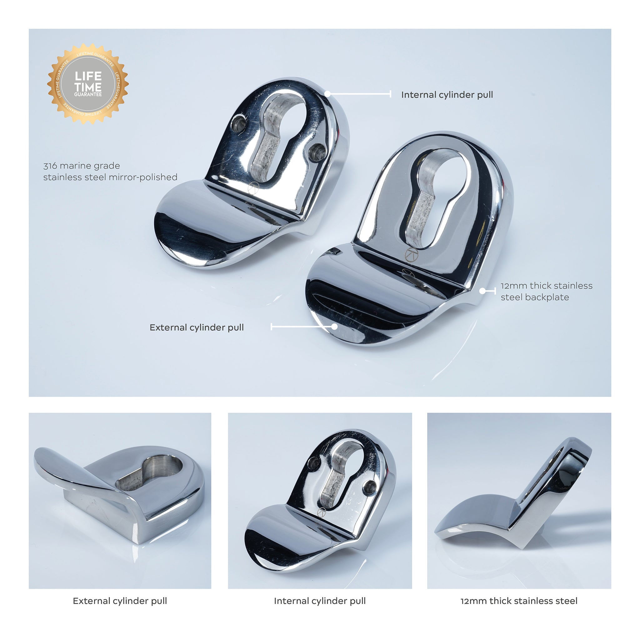 Contemporary Euro Cylinder Pull | Polished Stainless Steel