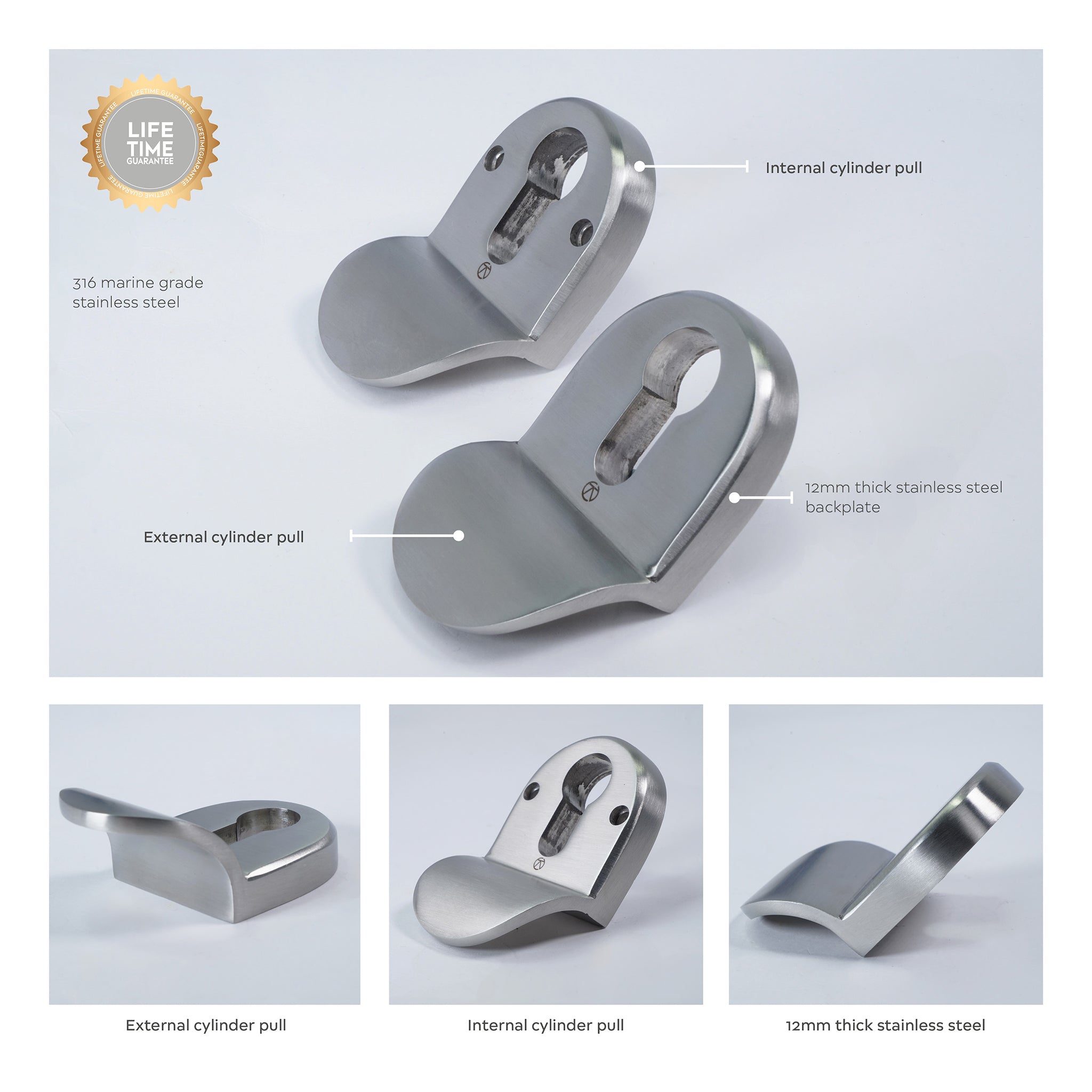 Contemporary Euro Cylinder Pull | Satin Stainless Steel