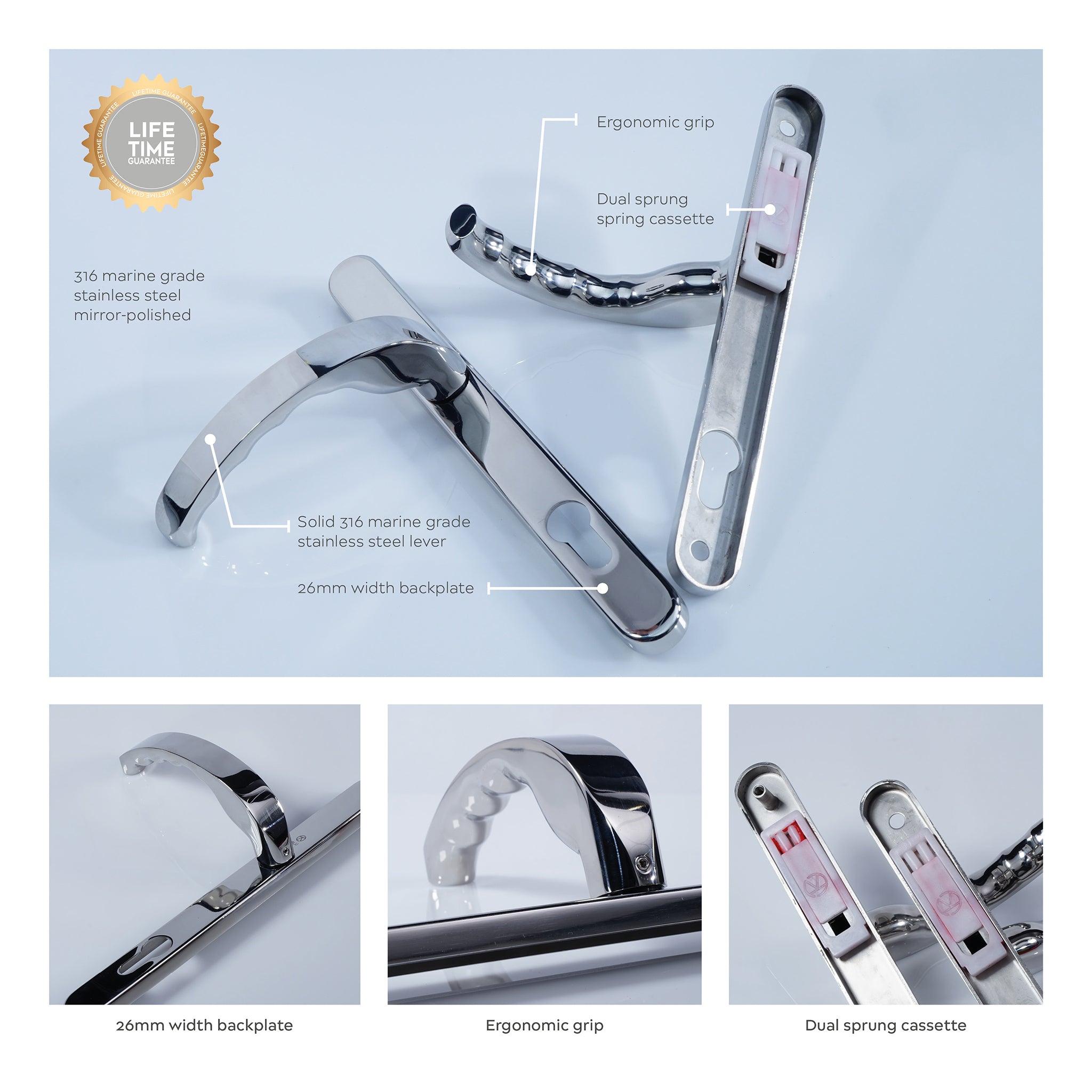 Ergonomic Door Handle | Polished Stainless Steel