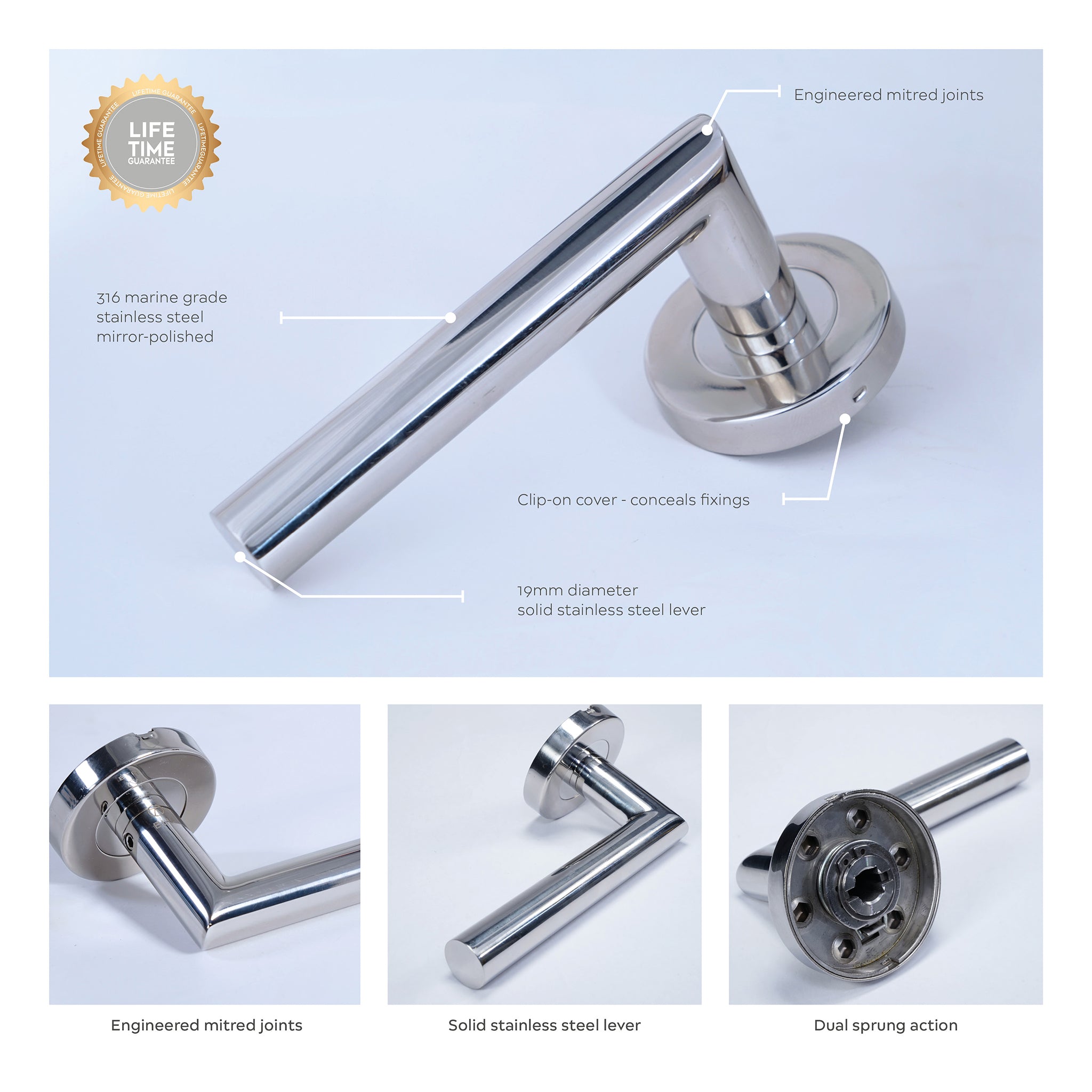 Mitre Lever Door Handle | Polished Stainless Steel