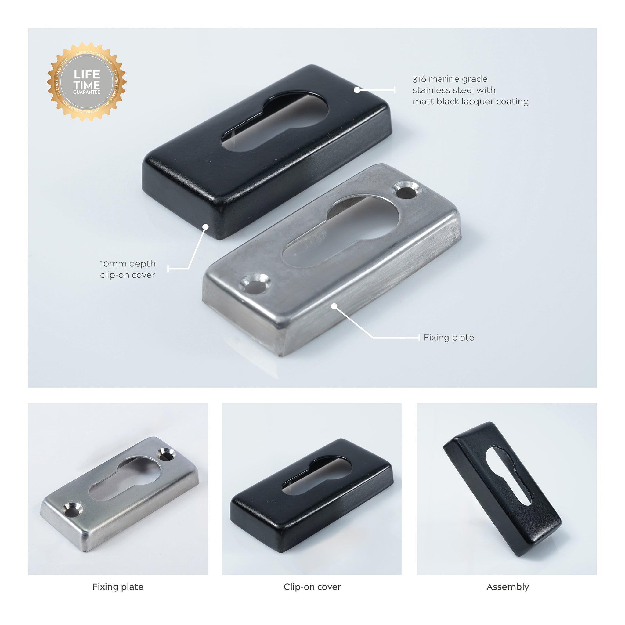 Rectangular Euro Profile Escutcheon | Black