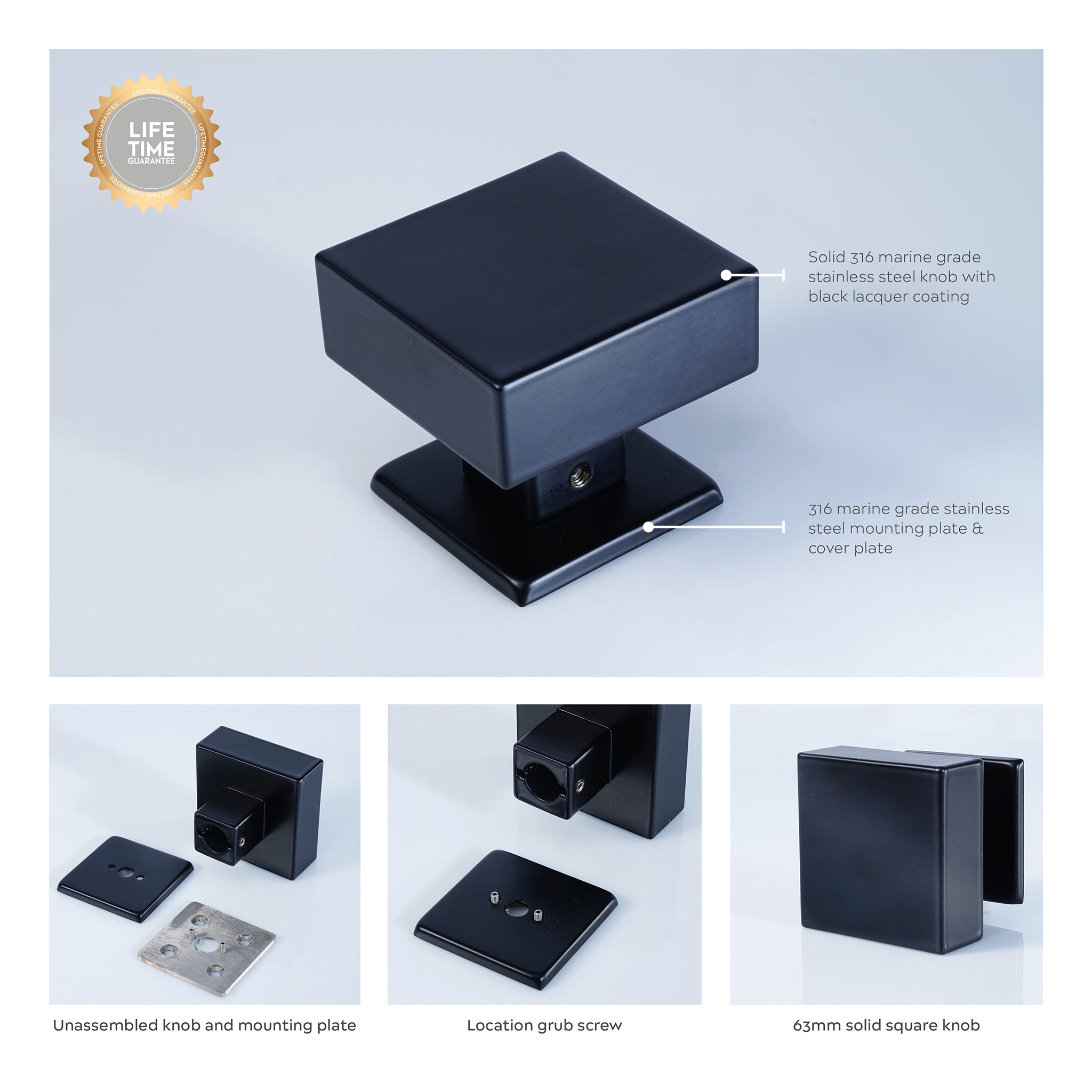 Small Square Door Knob | Black
