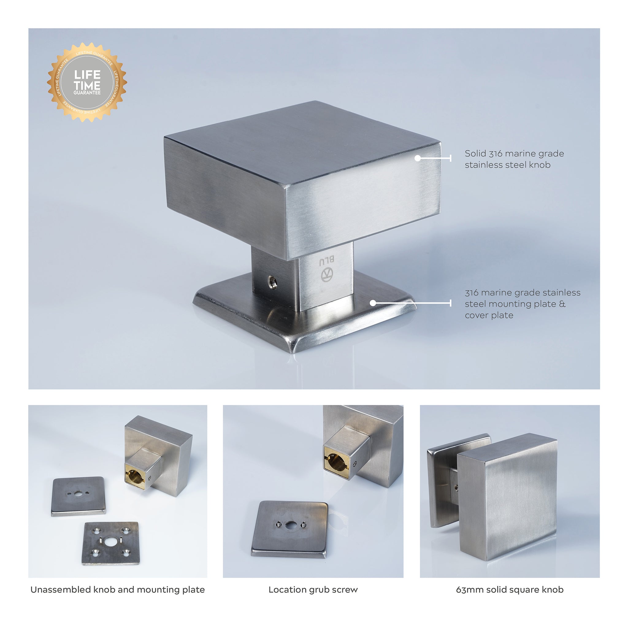 Small Square Door Knob | Satin Stainless Steel