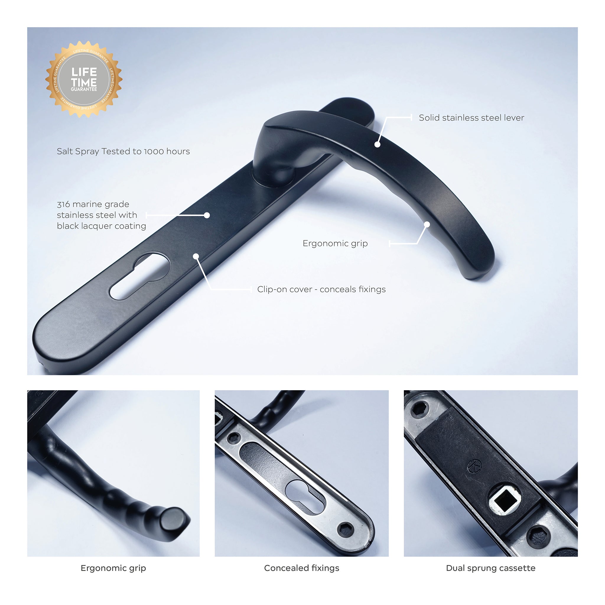 Ergonomic Lever Door Handle Sprung | Black