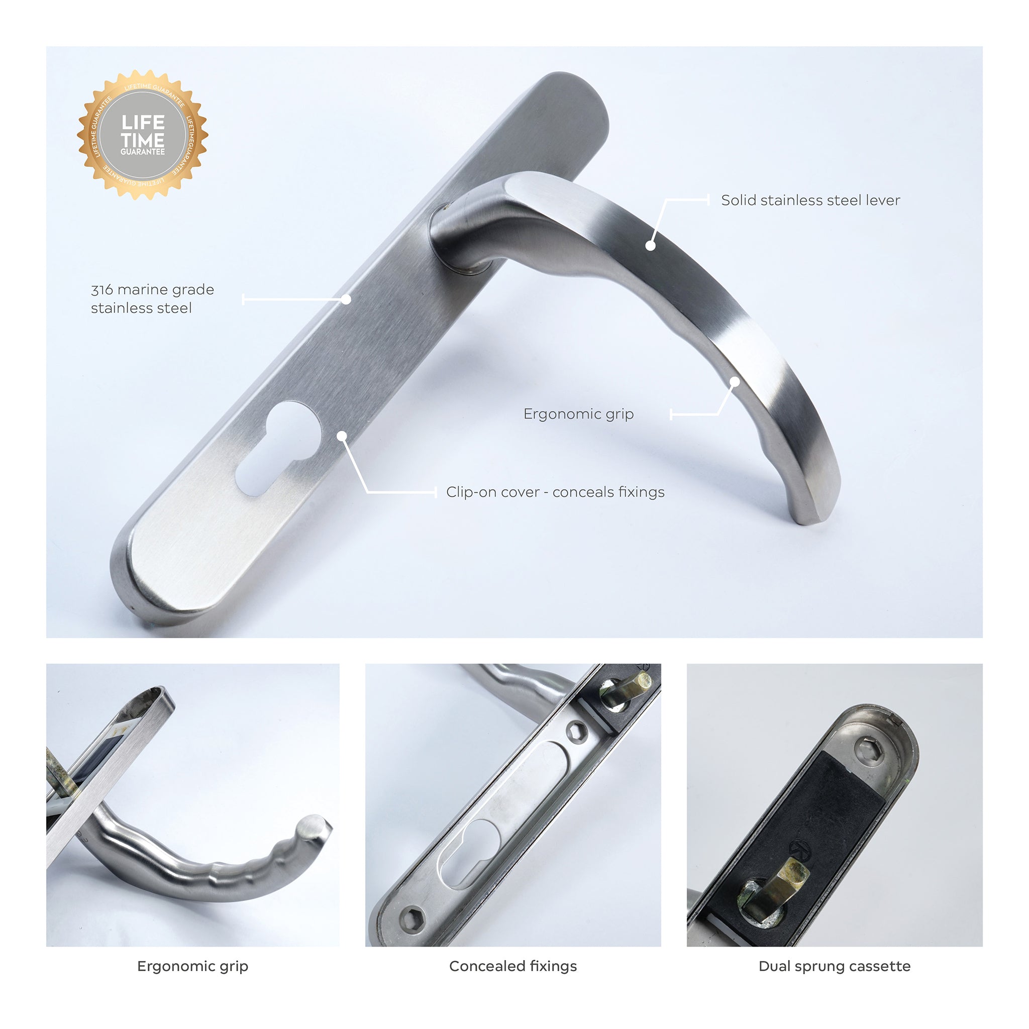 Ergonomic Lever Door Handle Sprung | Satin Stainless Steel
