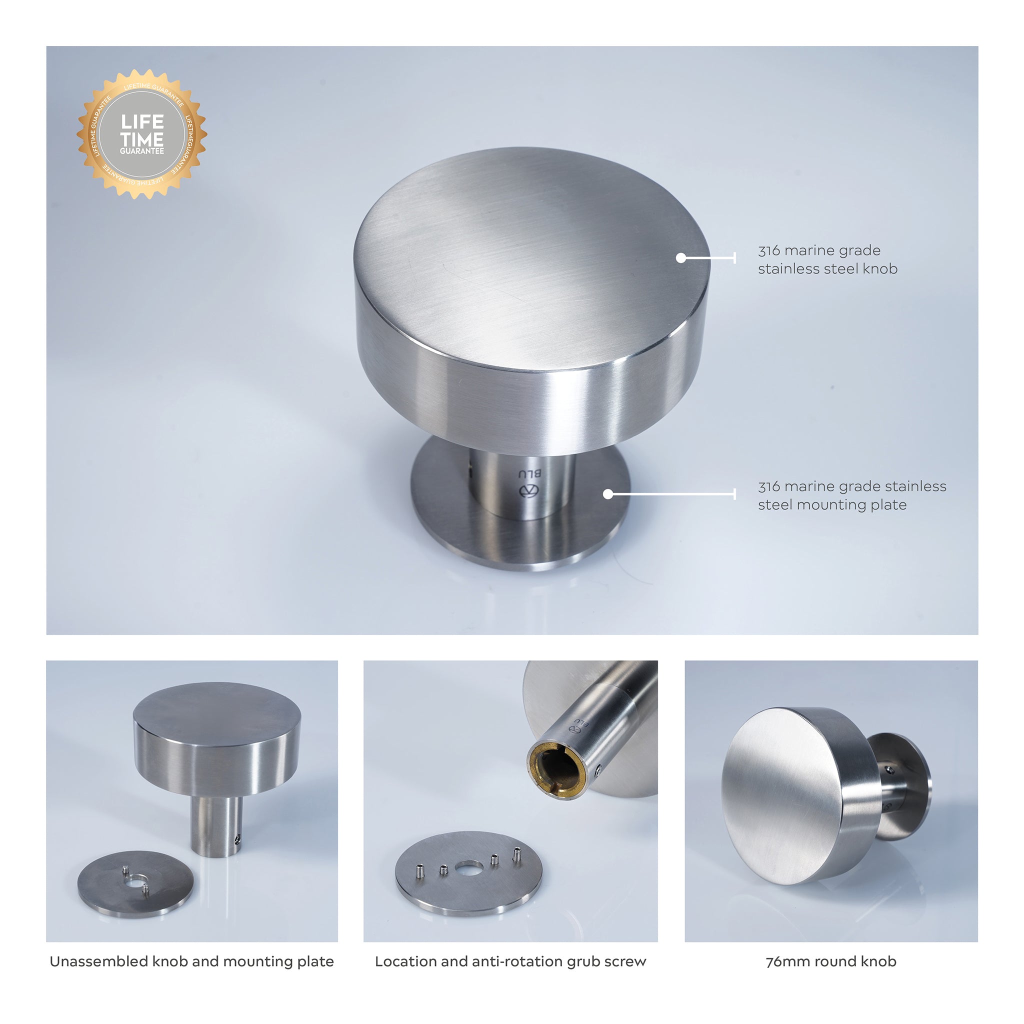 Large Round Door Knob | Satin Stainless Steel