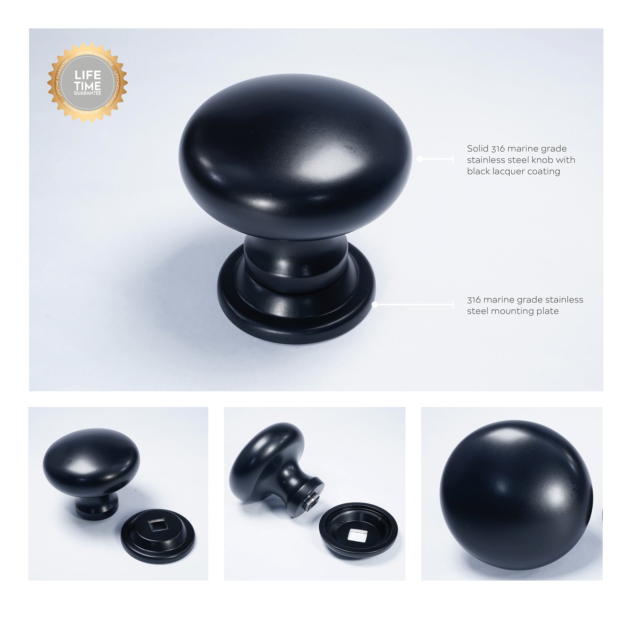 Round Centre Door Knob | Black