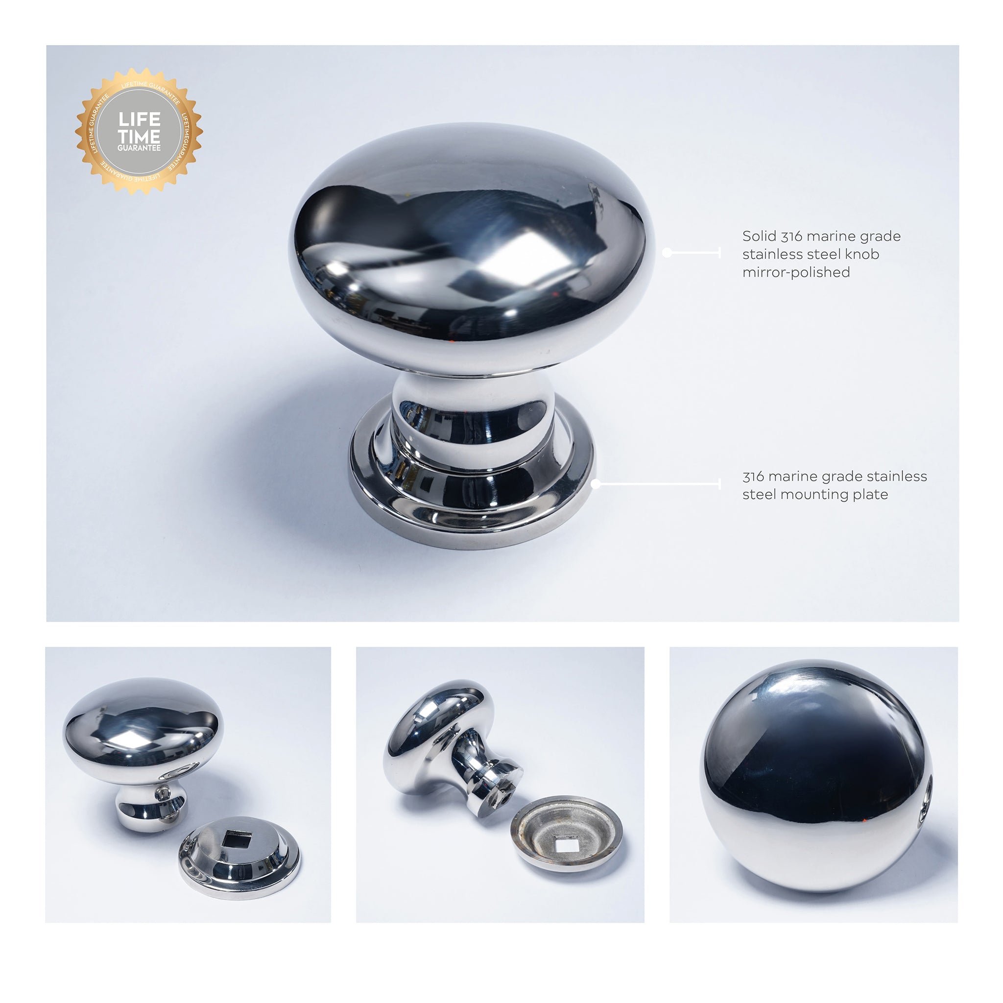 Round Centre Door Knob | Polished Stainless Steel