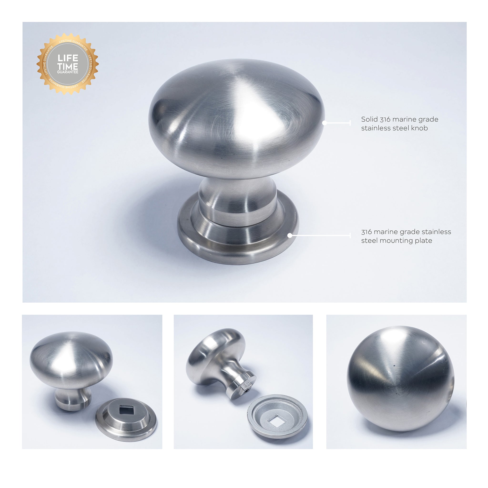 Round Centre Door Knob | Satin Stainless Steel