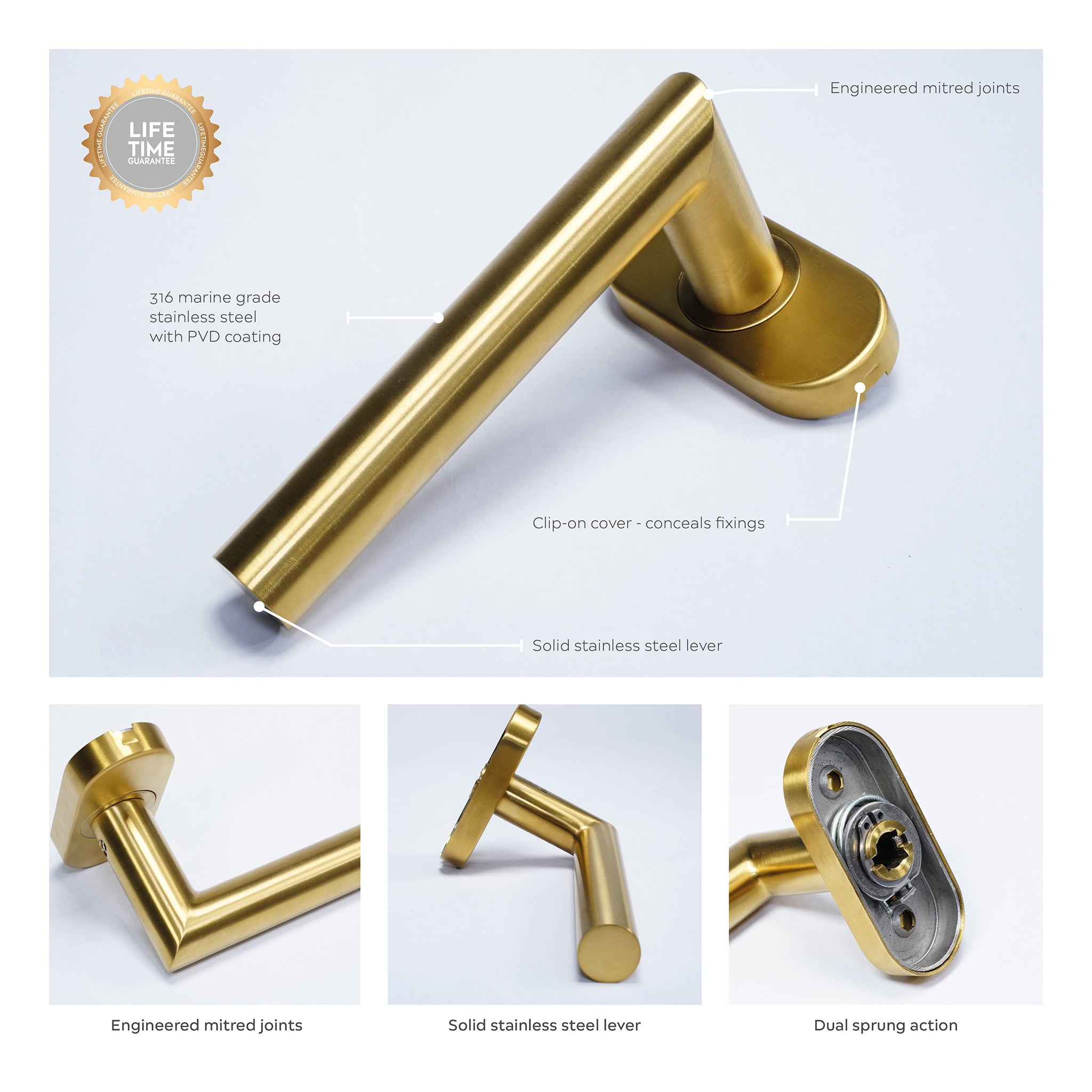 Mitre Lever Door Handle | PVD Stainless Satin Brass