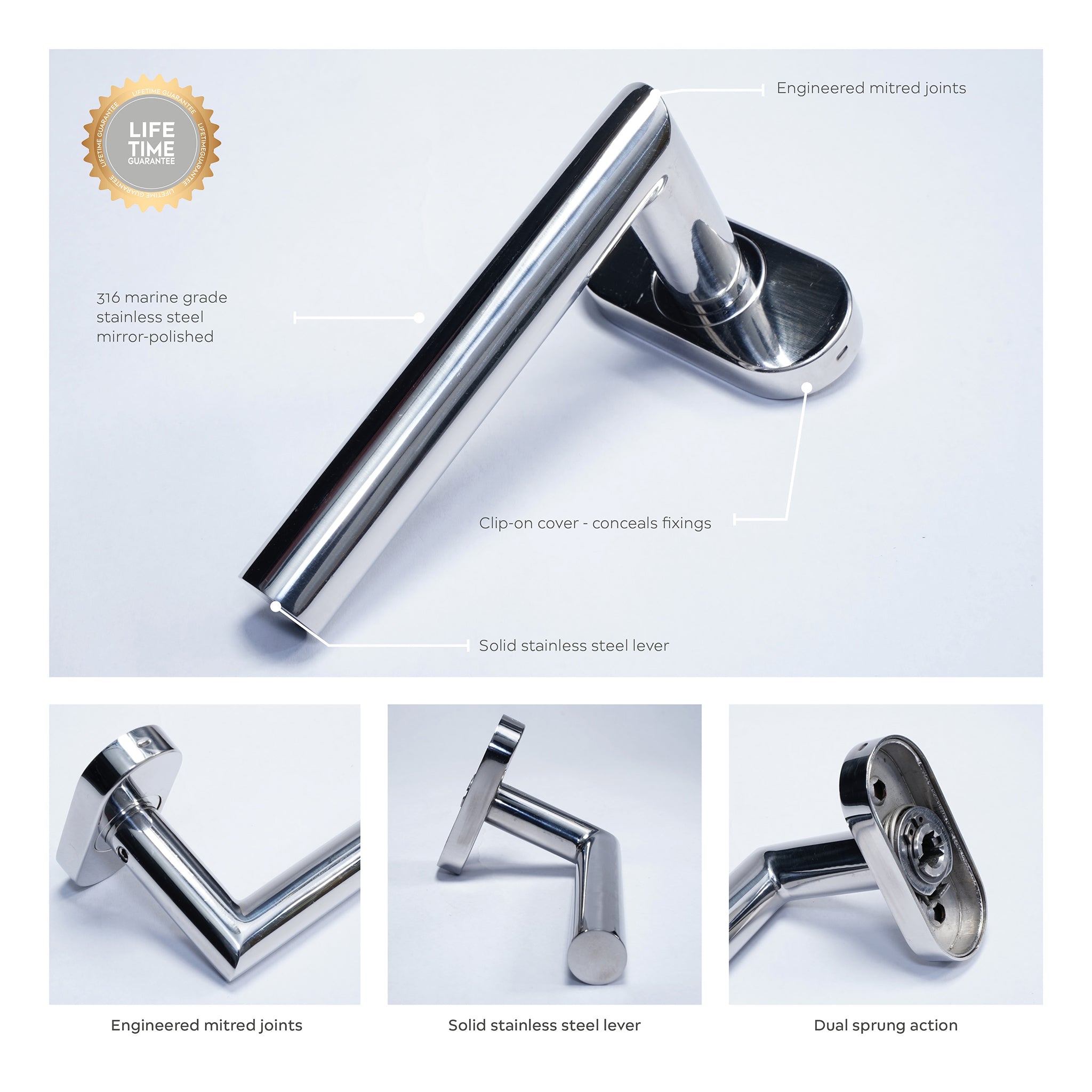 Mitre Lever Door Handle | Polished Stainless Steel