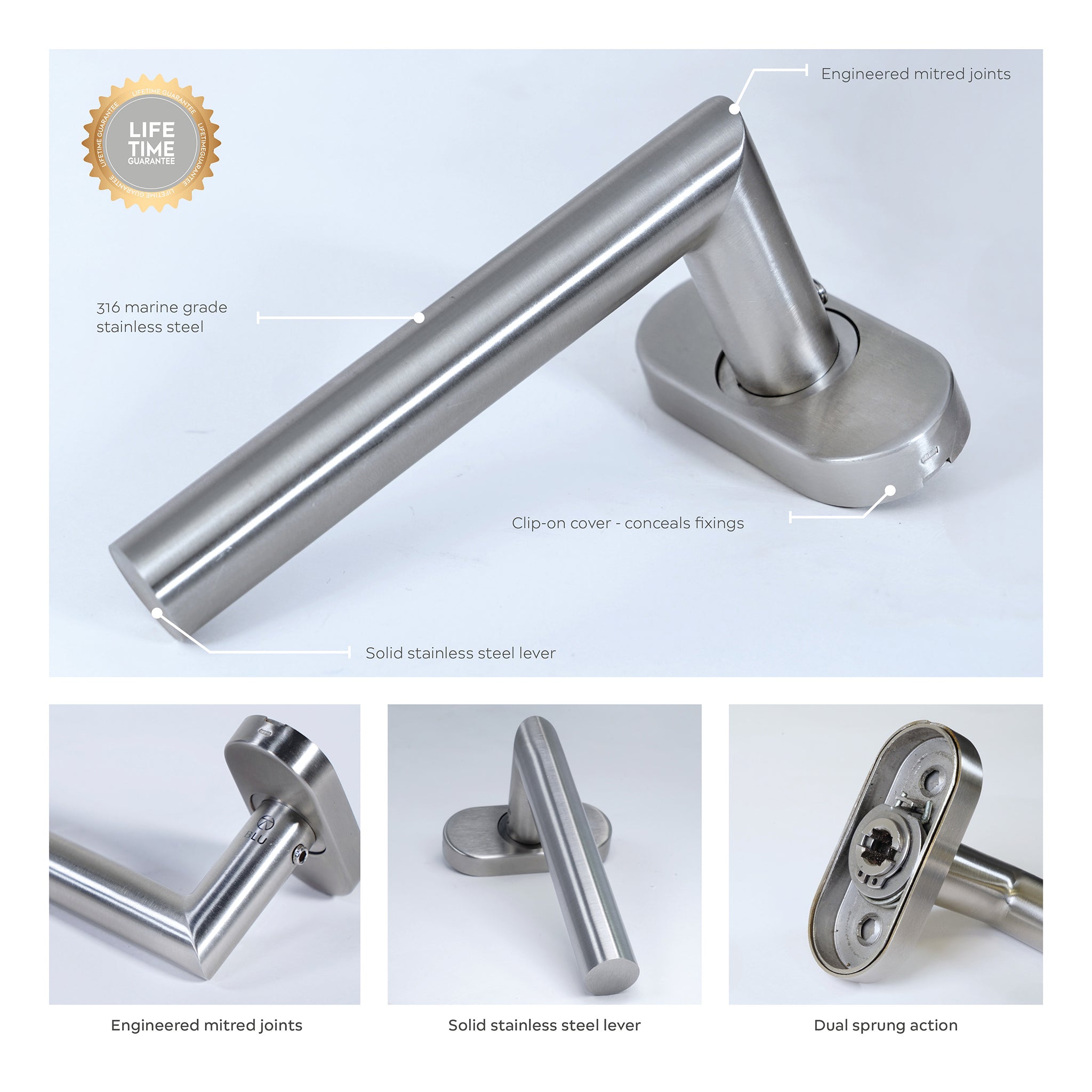 Mitre Lever Door Handle | Satin Stainless Steel