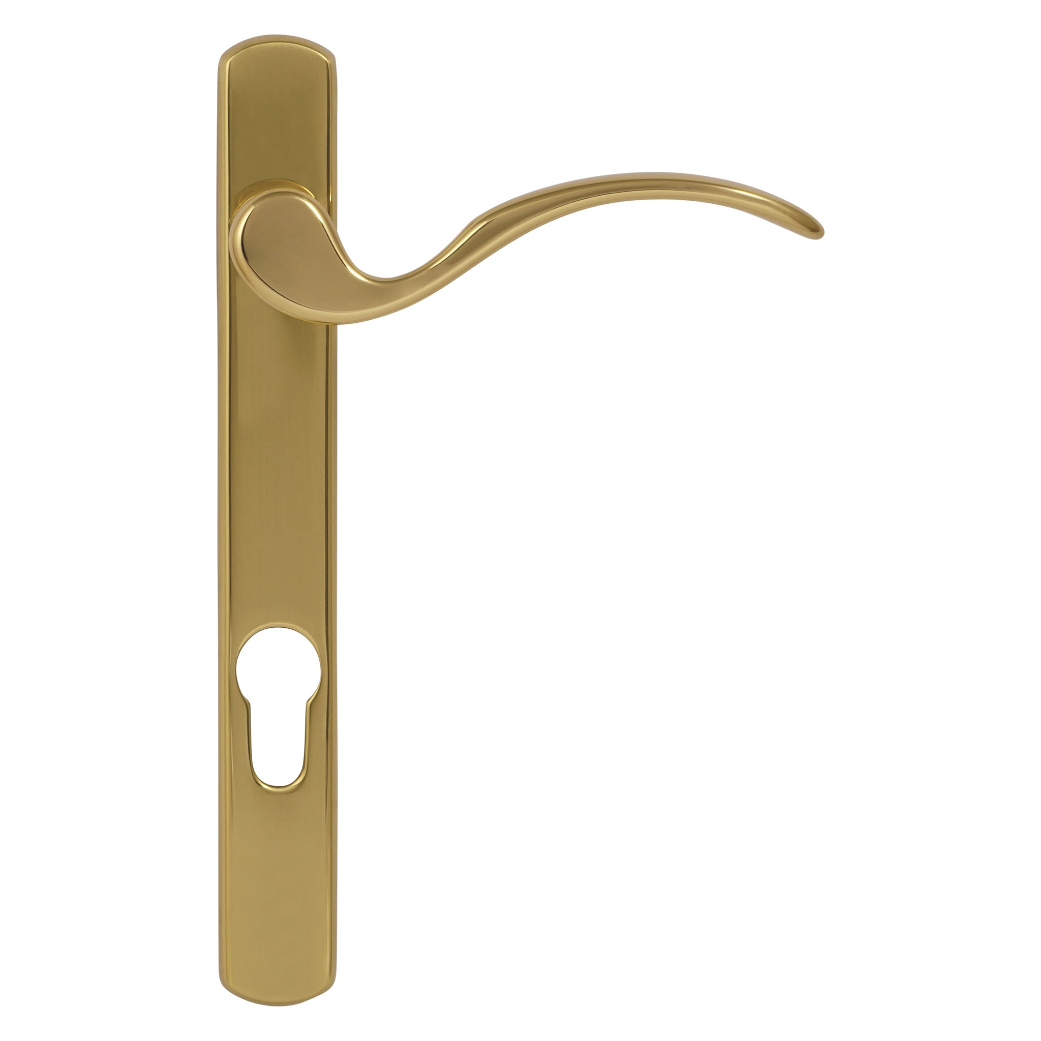 Narrow Plate Scroll Lever Handle | Polished Brass