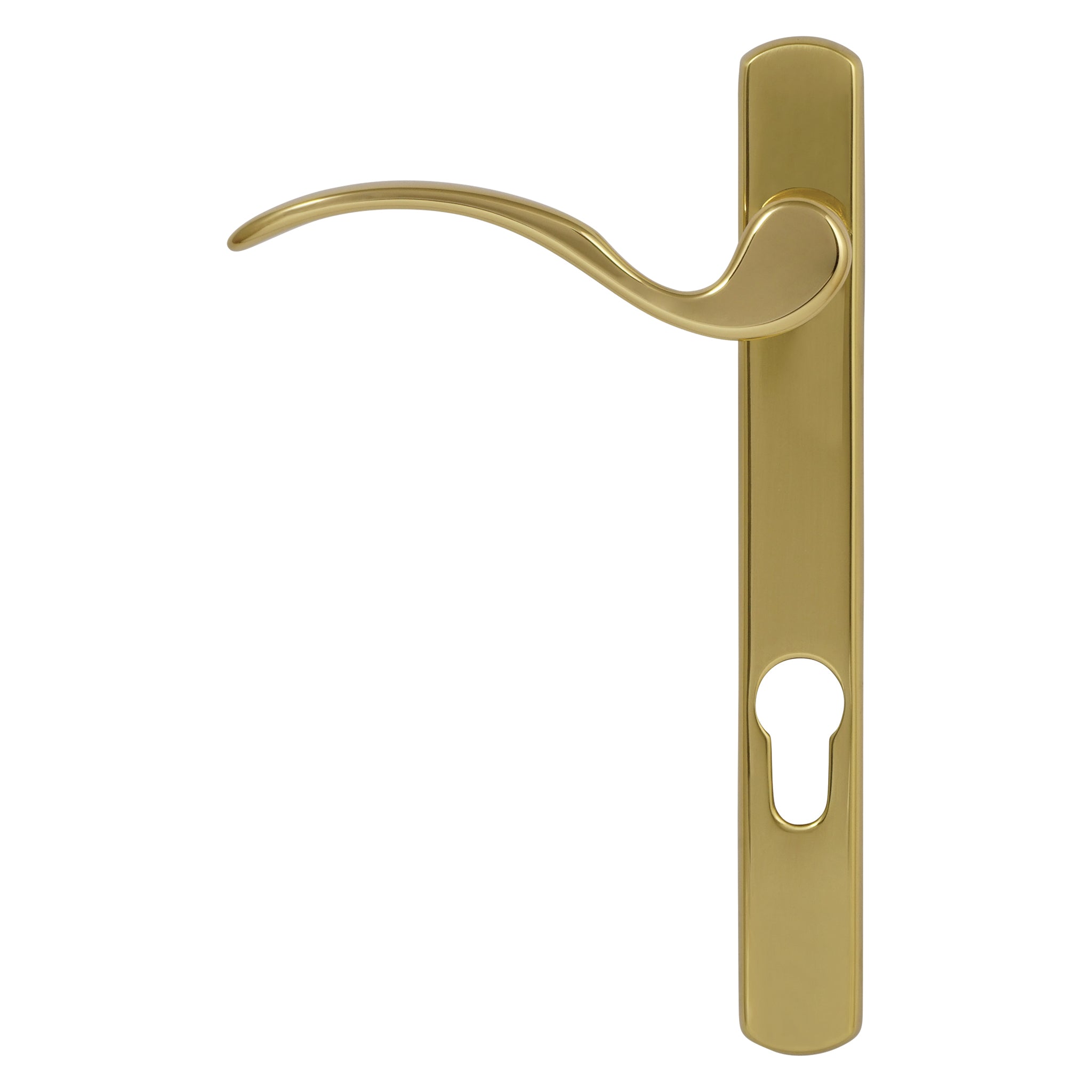 Narrow Plate Scroll Lever Handle | Polished Brass