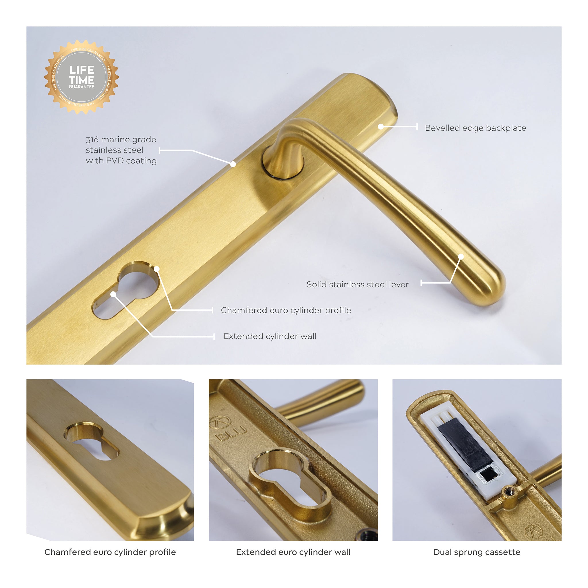 Pera Lever on 092 Backplate | PVD Stainless Satin Brass