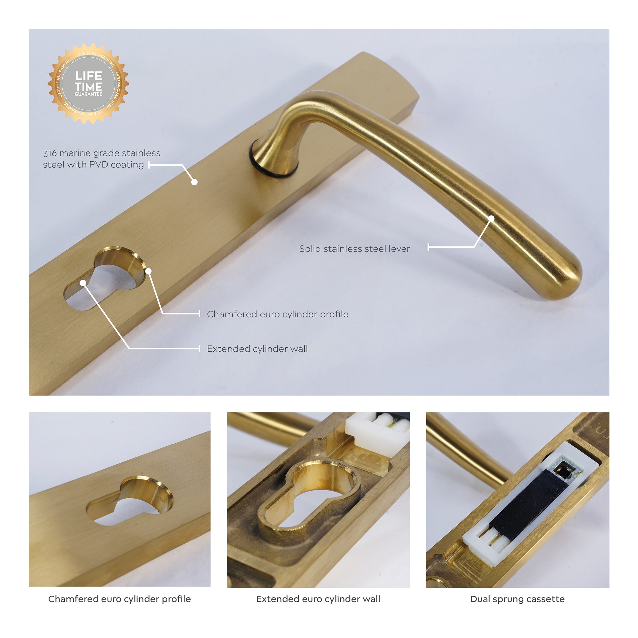 Pera Lever on 095 Backplate | PVD Stainless Satin Brass