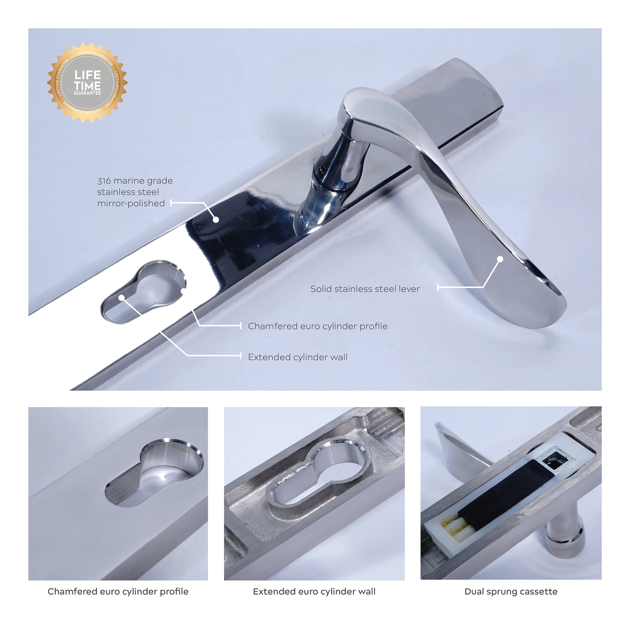 Regent Lever on 095 Backplate | Polished Stainless Steel