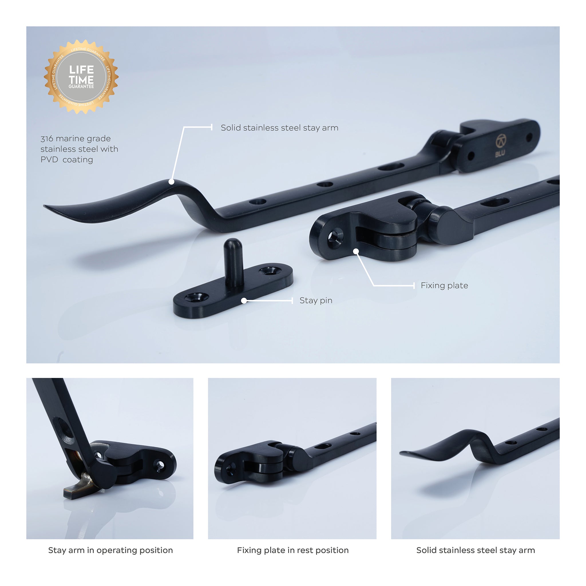Regent Casement Window Stay | Black