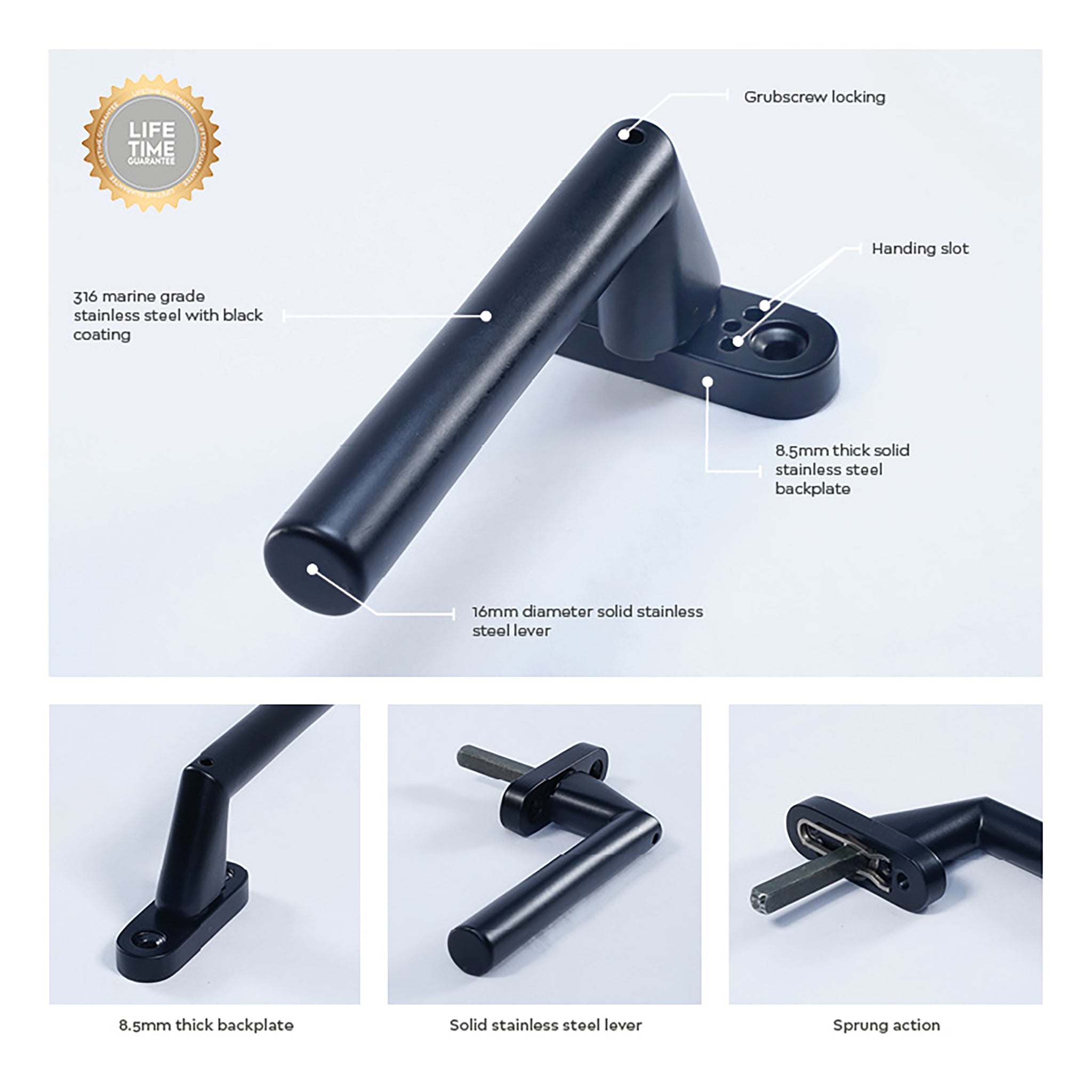 Inline Angled Narrow Window Espagnolette Handle | Black