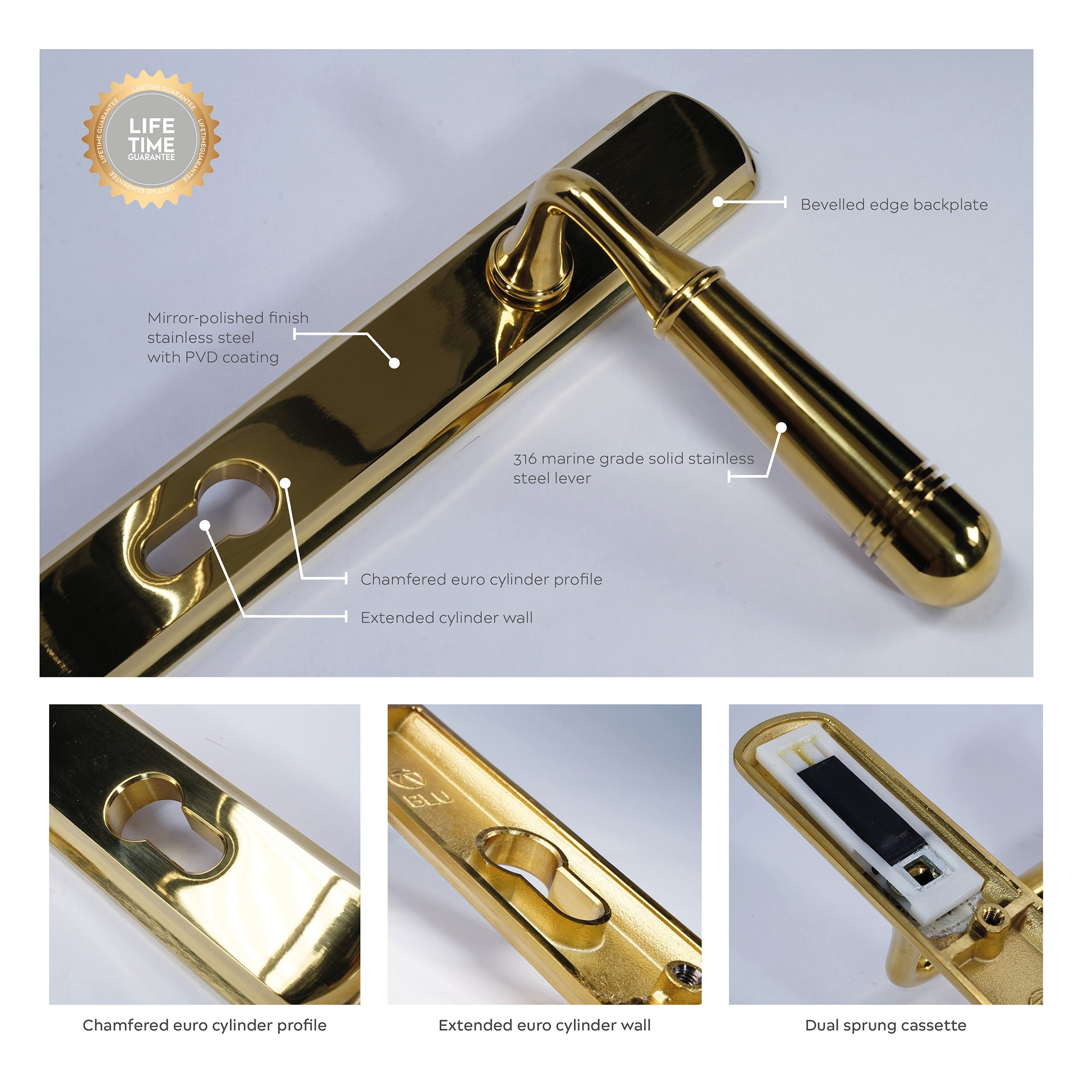 Opera Lever on 092 Backplate | PVD Stainless Polished Brass