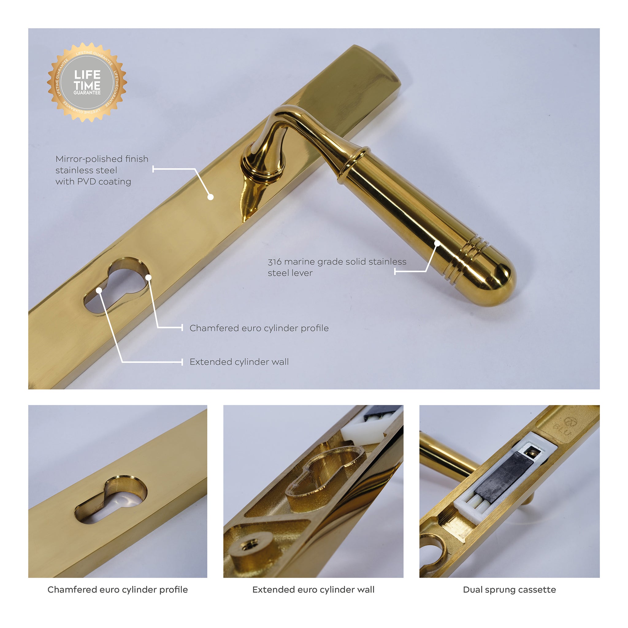 Opera Lever on 095 Backplate | PVD Stainless Polished Brass
