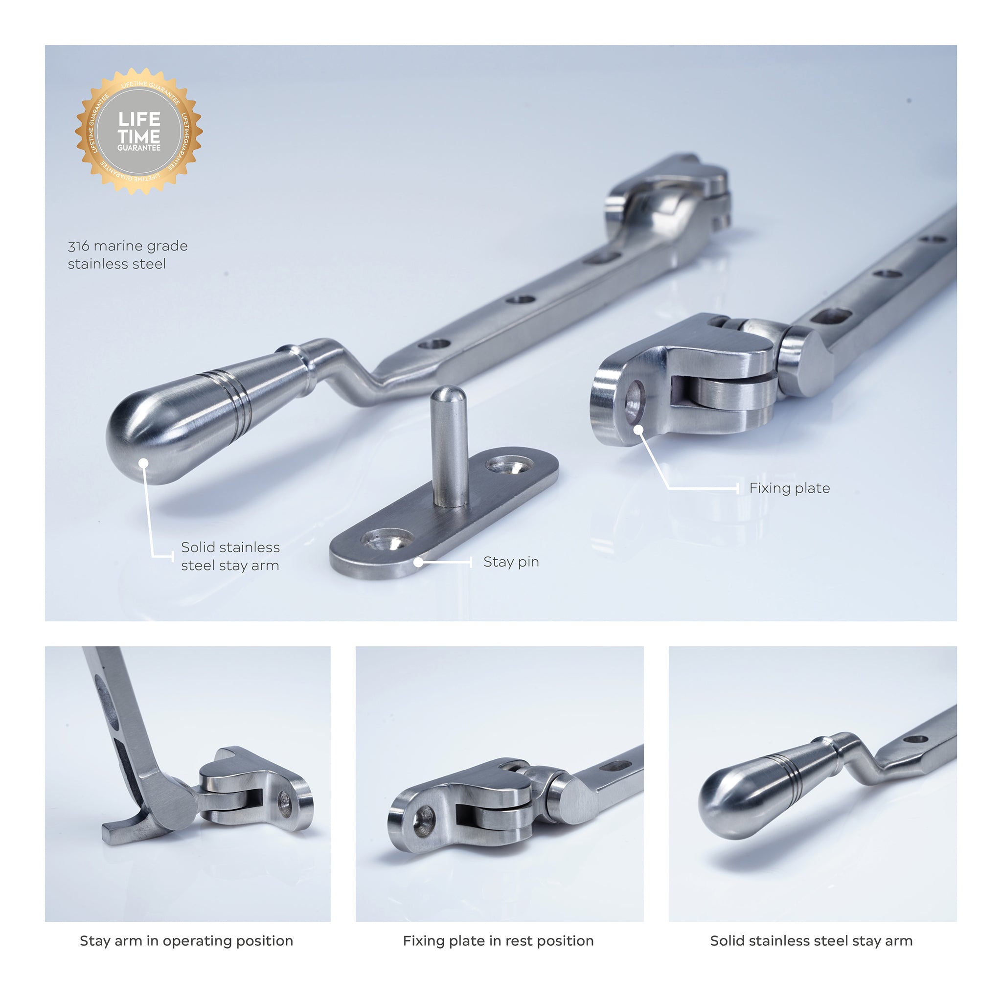 Opera Casement Window Stay | Satin Stainless Steel