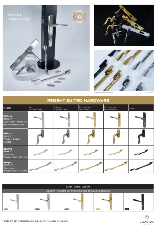 Regent range poster of door and window hardware from Coastal Group