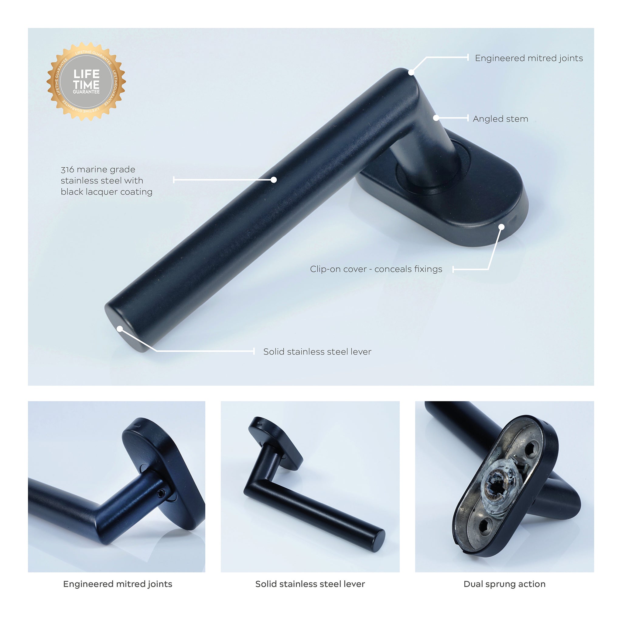 Angled Mitred Lever on Oval Rose | Black