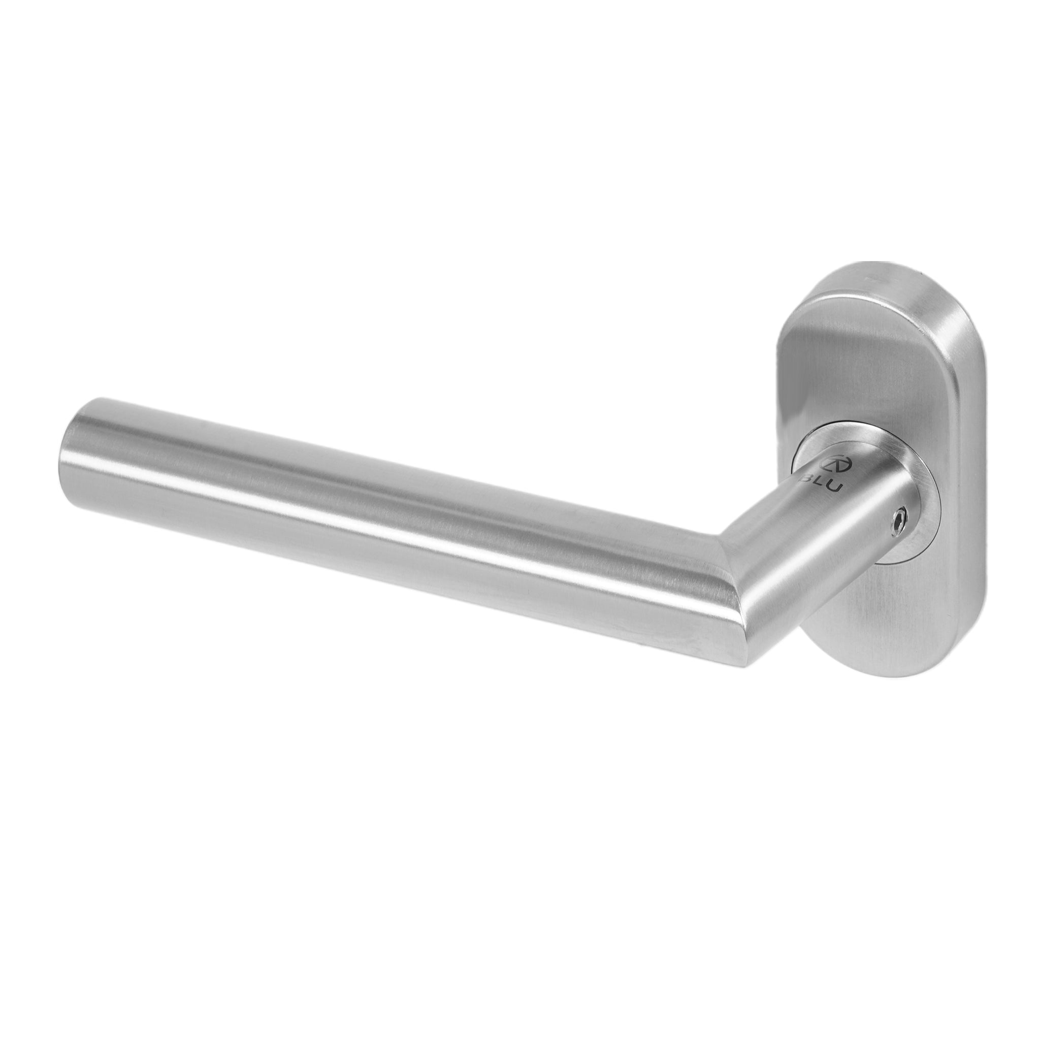 Angled Mitred Lever on Oval Rose | Satin Stainless Steel