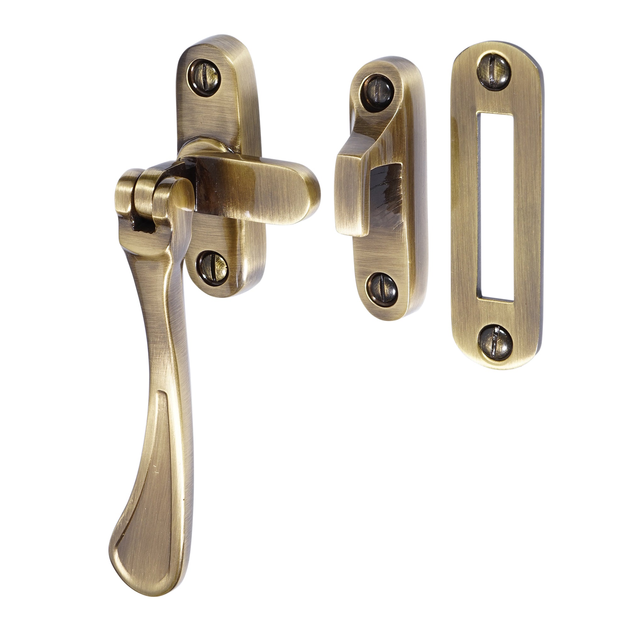Traditional Spoon End Casement Fastener | Antique Brass