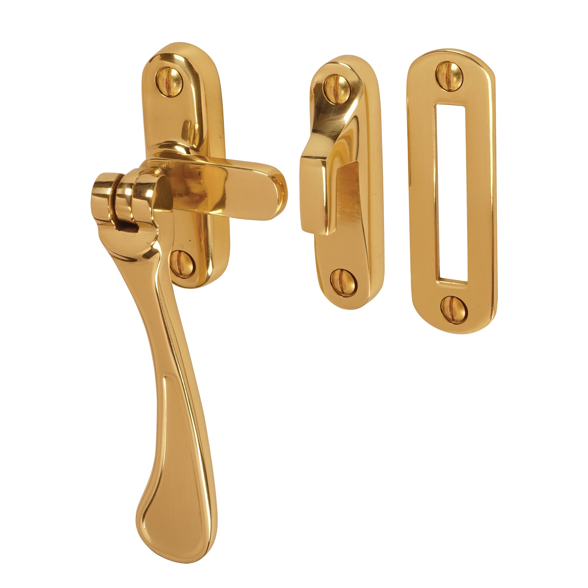 Traditional Spoon End Casement Fastener | Polished Brass