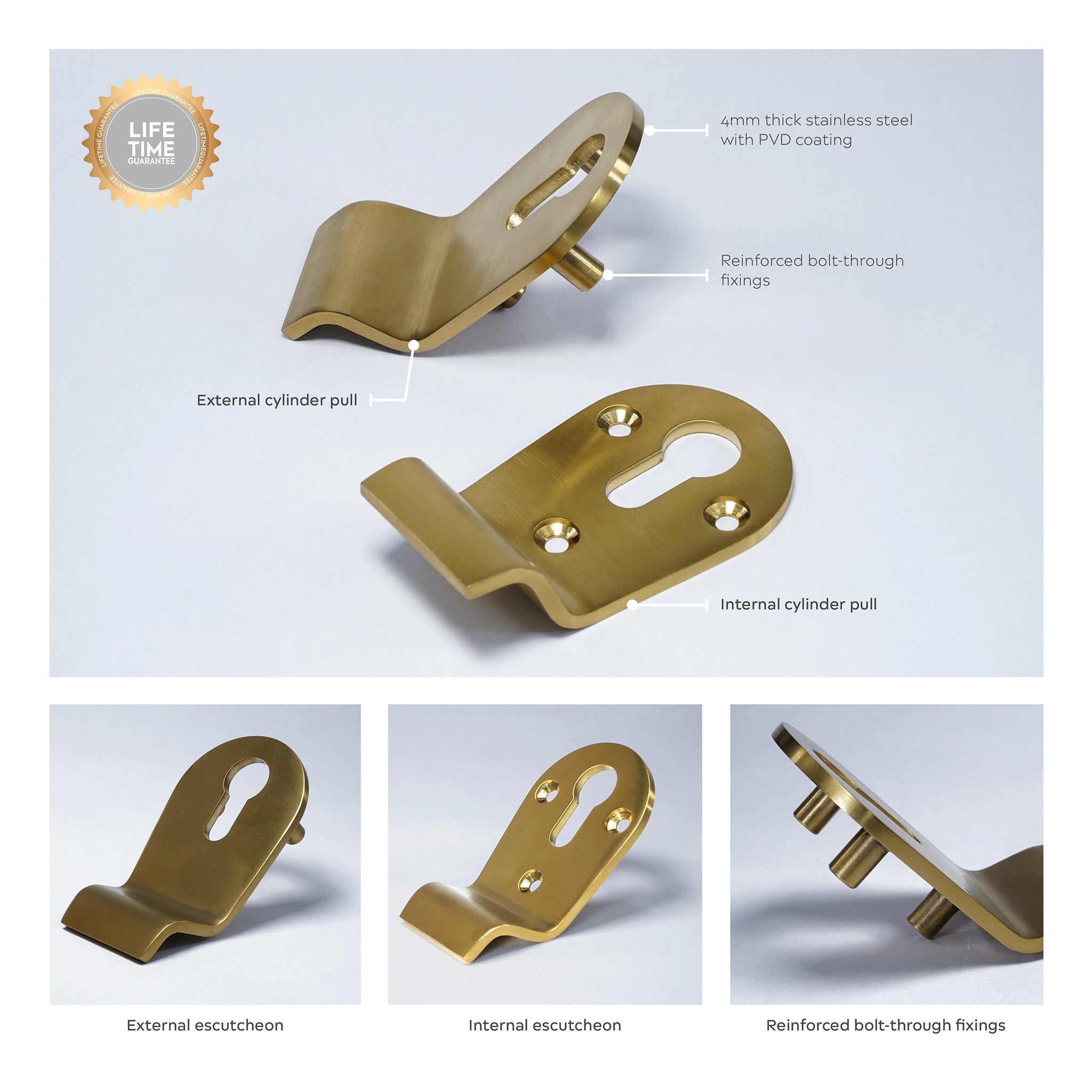 Classic Euro Profile Cylinder Pull | PVD Stainless Satin Brass