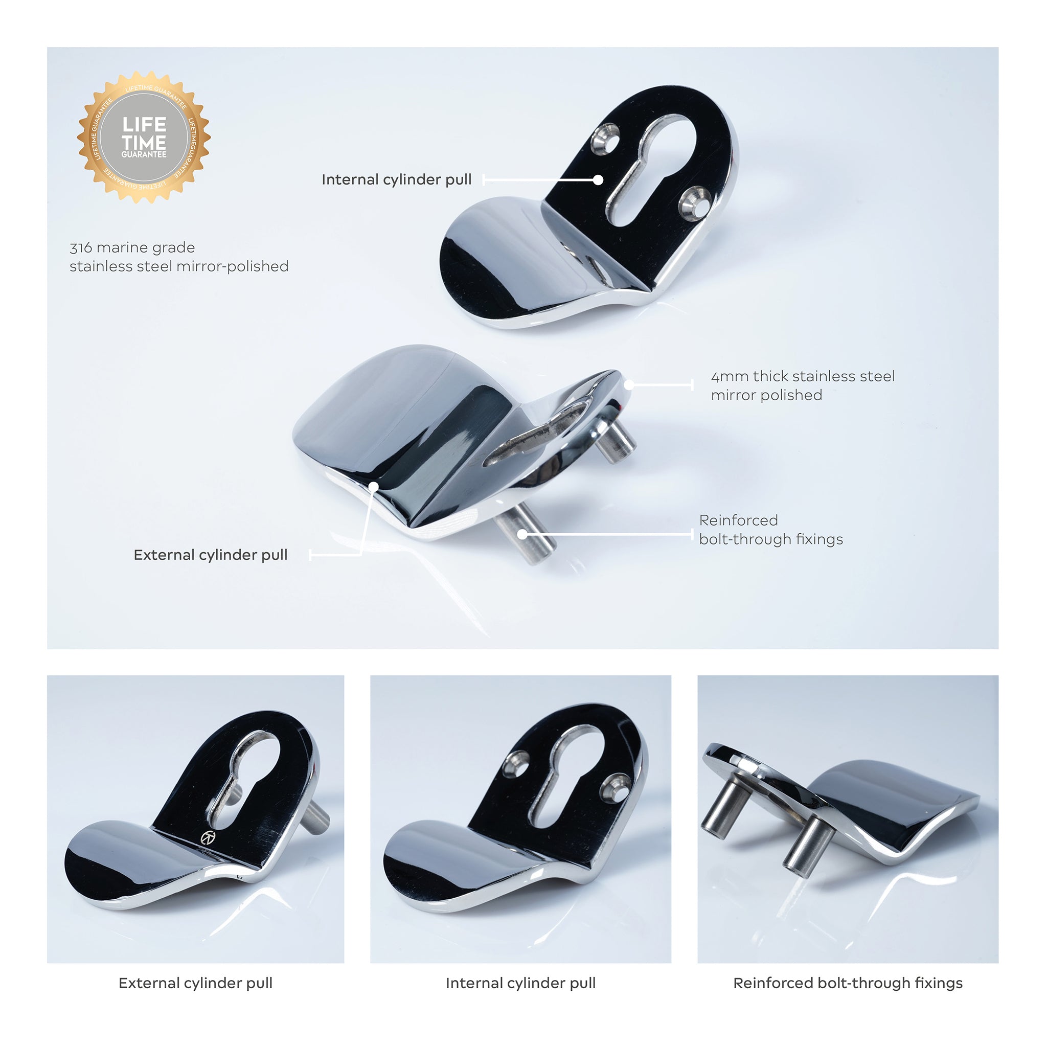 Contemporary Euro Cylinder Pull | Polished Stainless Steel