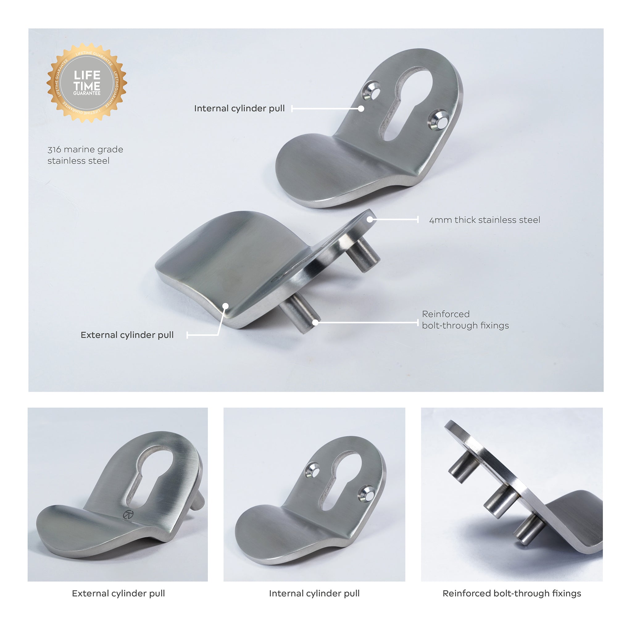 Contemporary Euro Cylinder Pull | Satin Stainless Steel