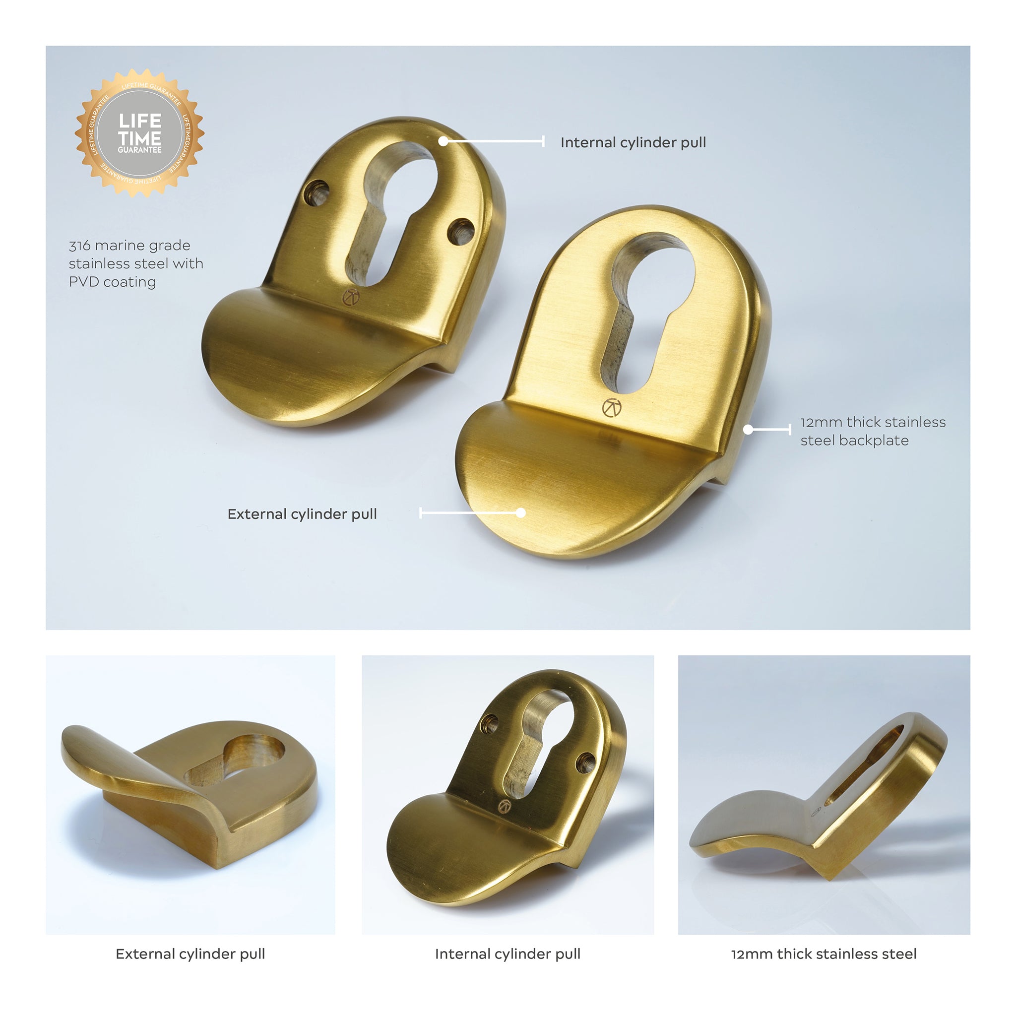 Contemporary Euro Cylinder Pull | PVD Stainless Satin Brass