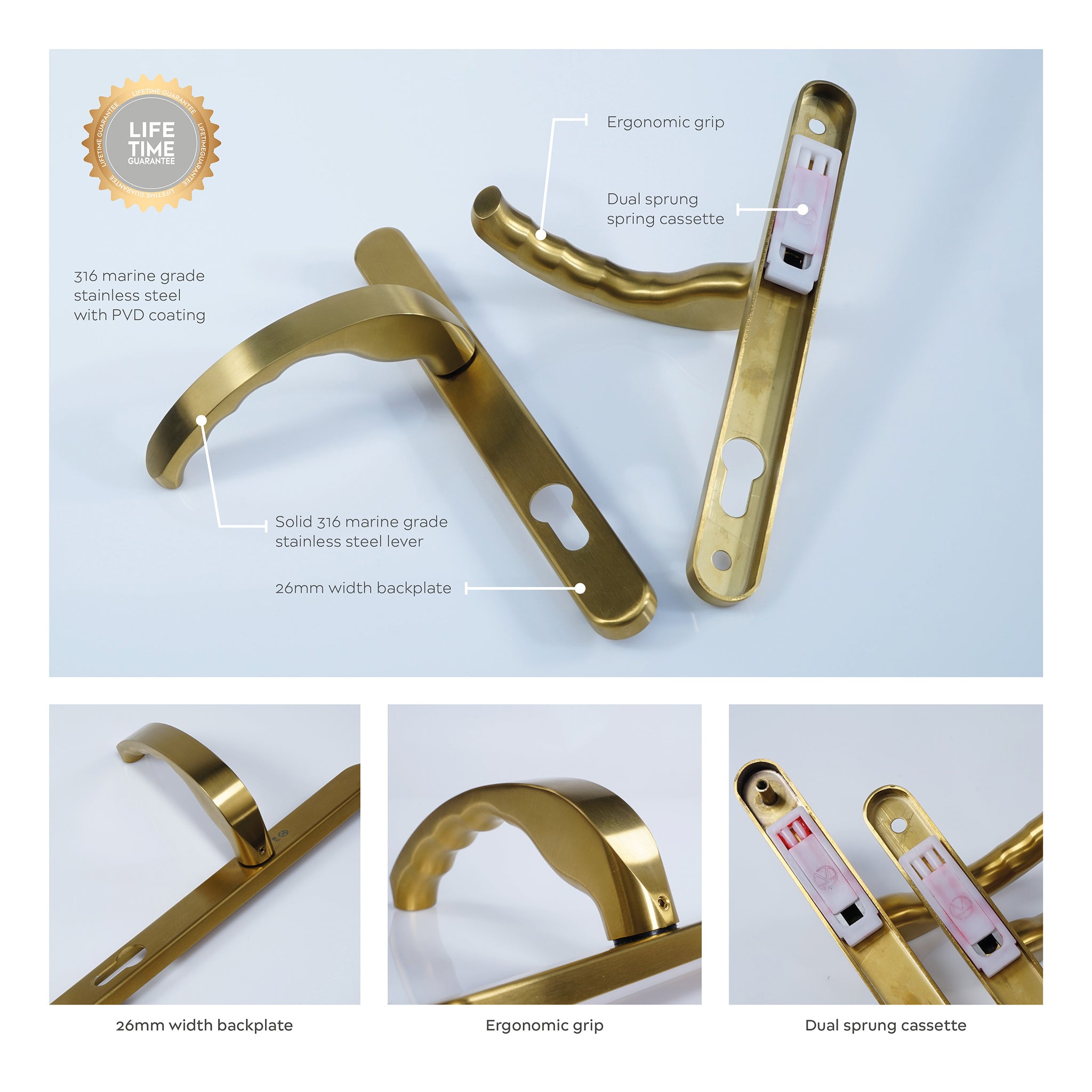 Ergonomic Door Handle | PVD Stainless Satin Brass