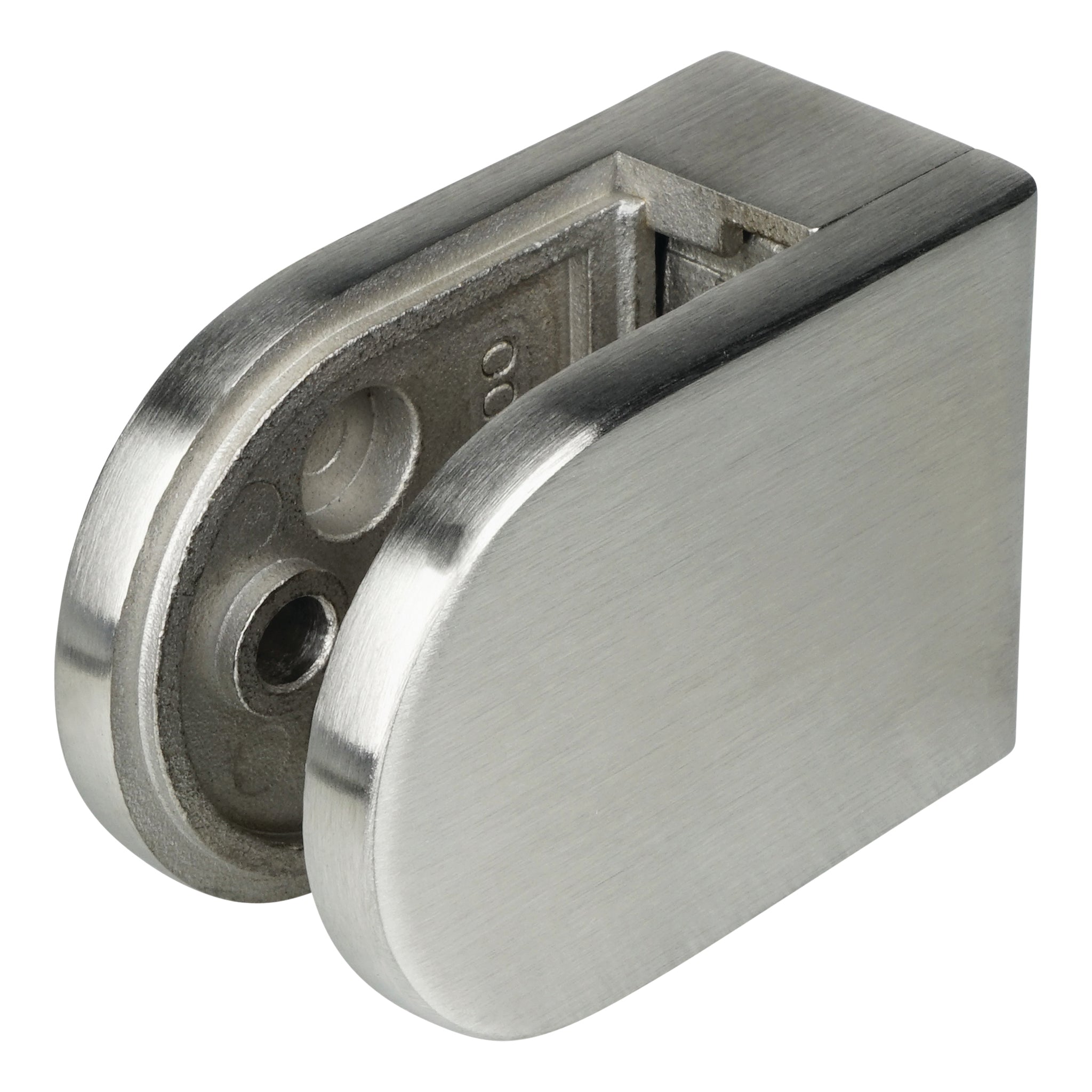 Flat Back Glass 'D' Clamps | Satin Stainless Steel
