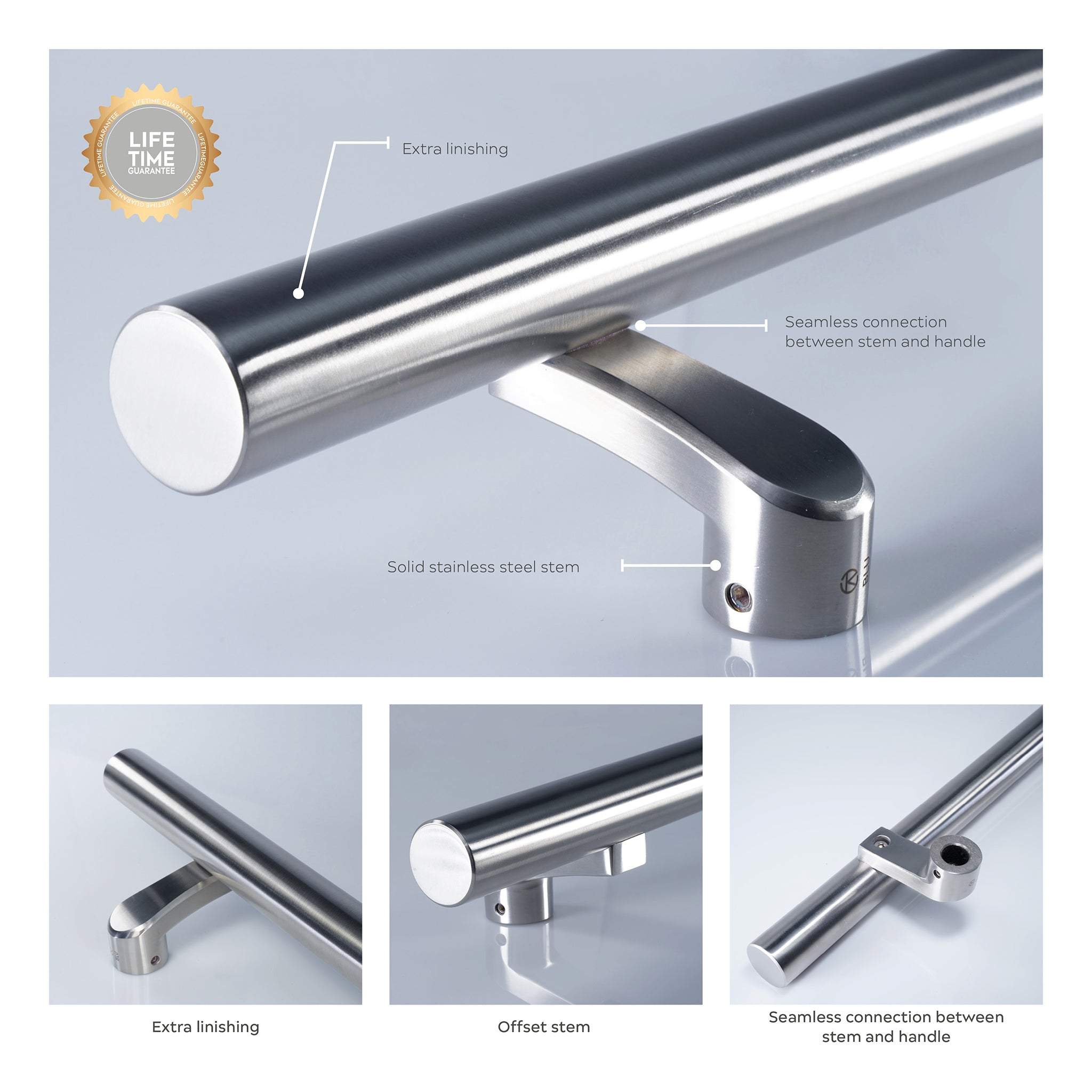 Offset Round Bar Pull Handle | Satin Stainless Steel