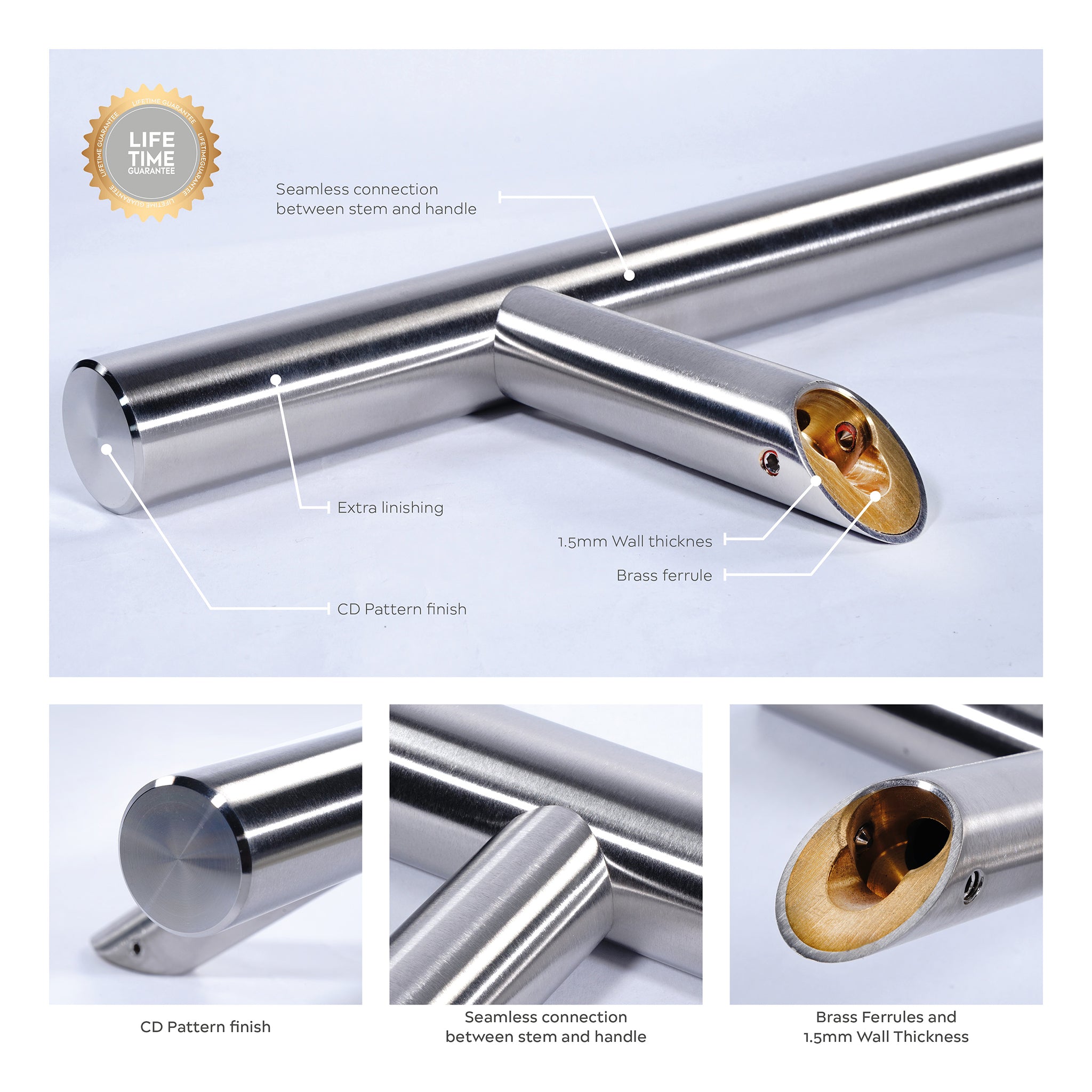Round Bar Pull Handles | Satin Stainless Steel