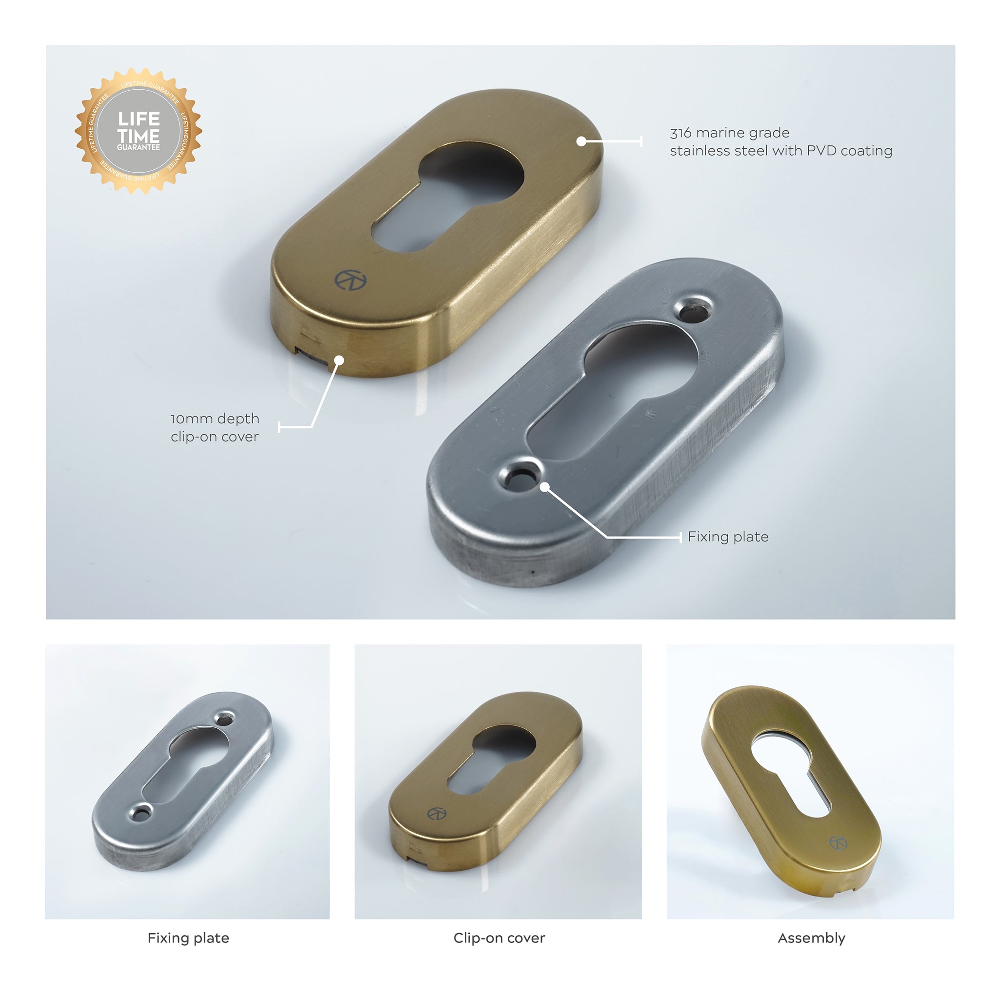 Oval Euro Profile Escutcheon | PVD Stainless Satin Brass