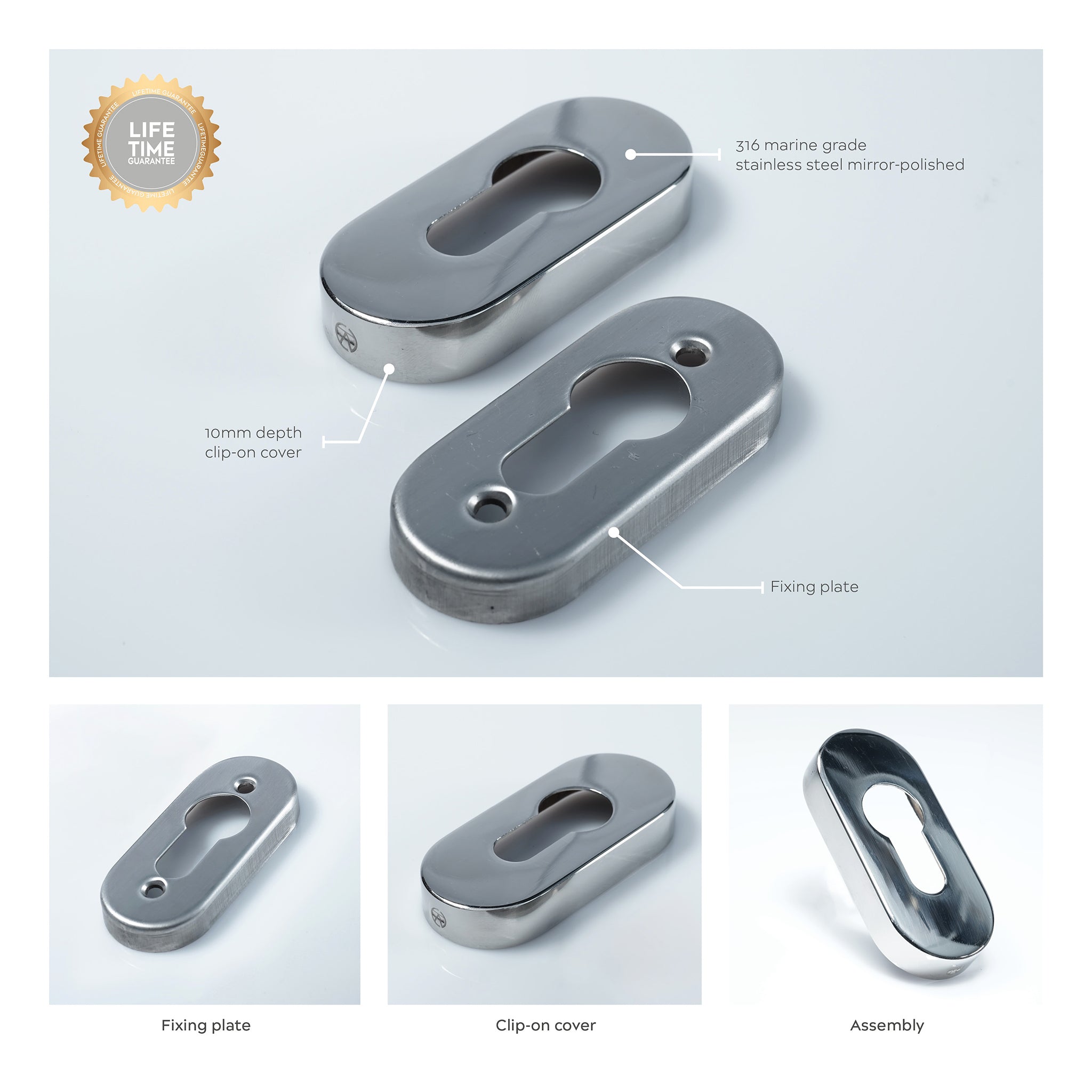Oval Euro Profile Escutcheon | Polished Stainless Steel