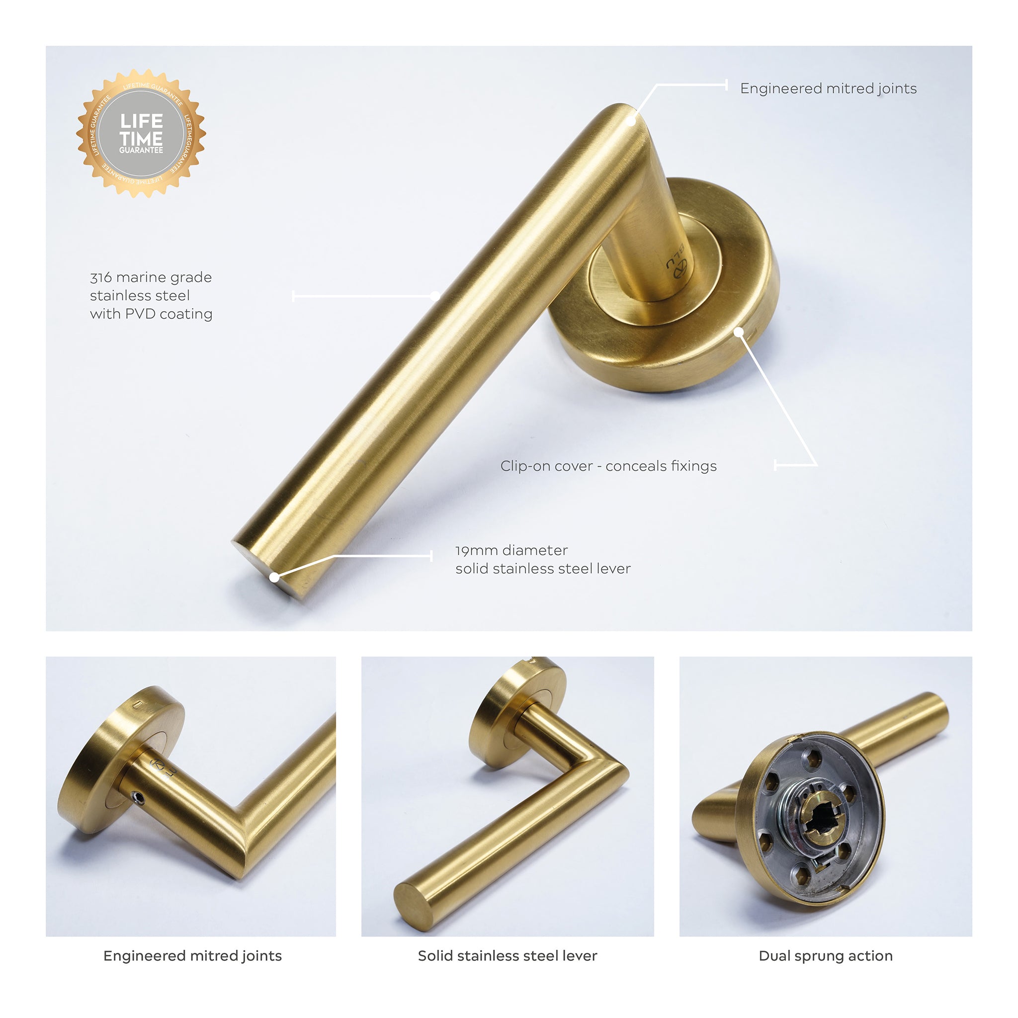 Mitre Lever Door Handle | PVD Stainless Satin Brass