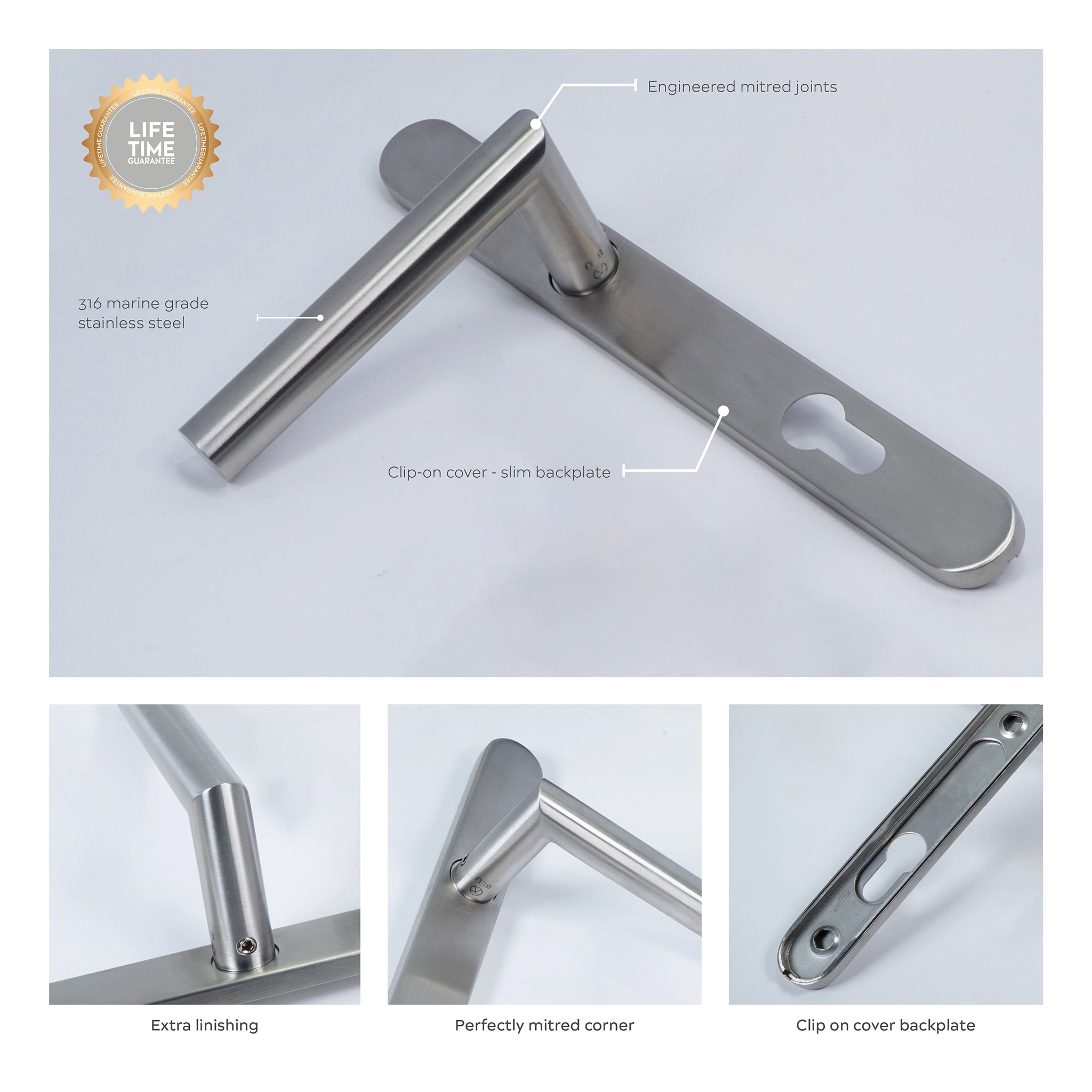 Mitre Lever Door Handle Unsprung | Satin Stainless Steel