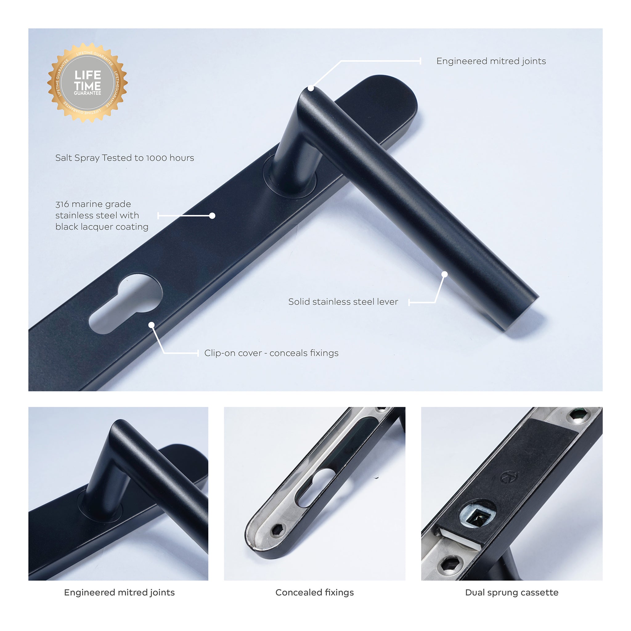 Mitre Lever Door Handle Sprung | Black