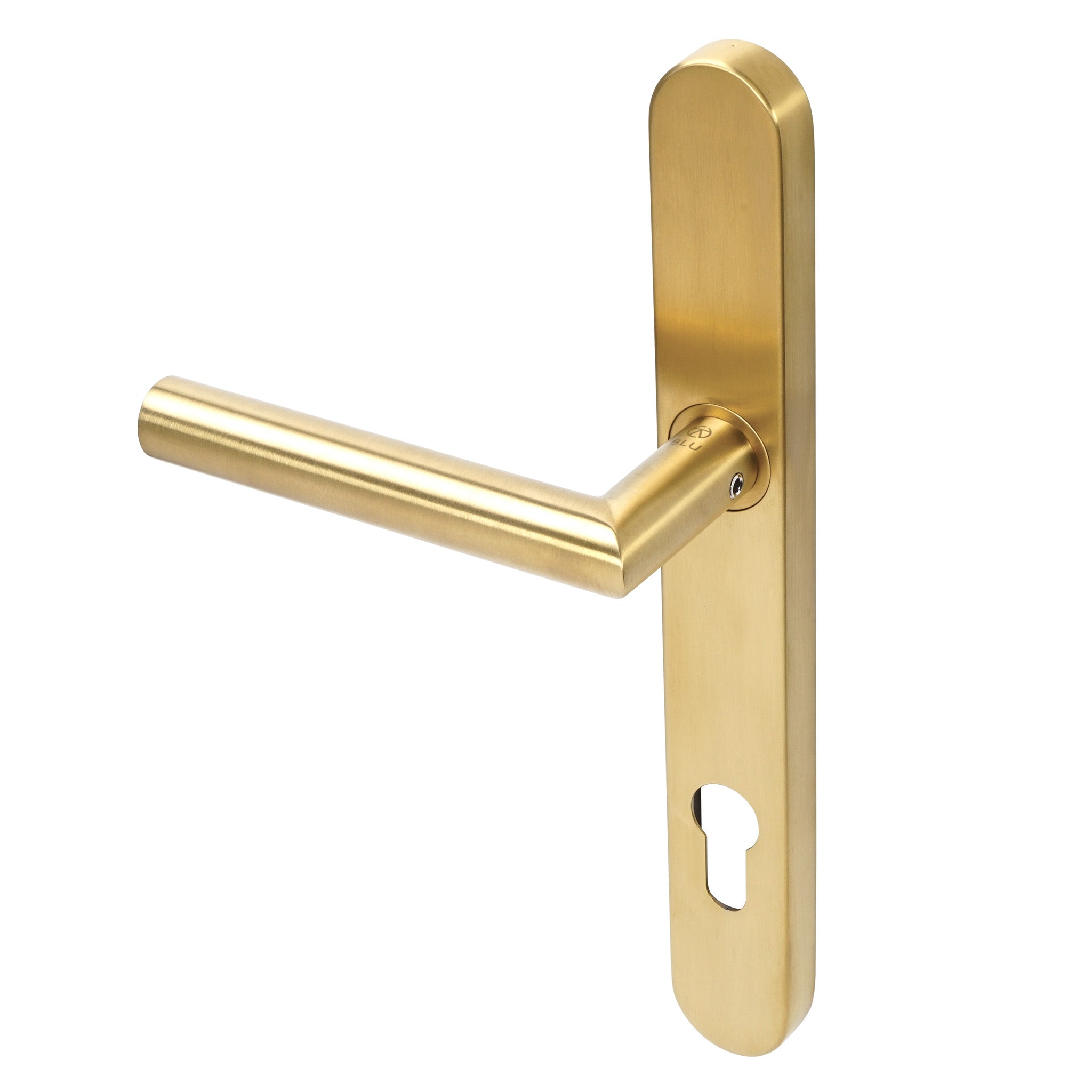 Mitre Lever Door Handle Sprung | PVD Stainless Satin Brass