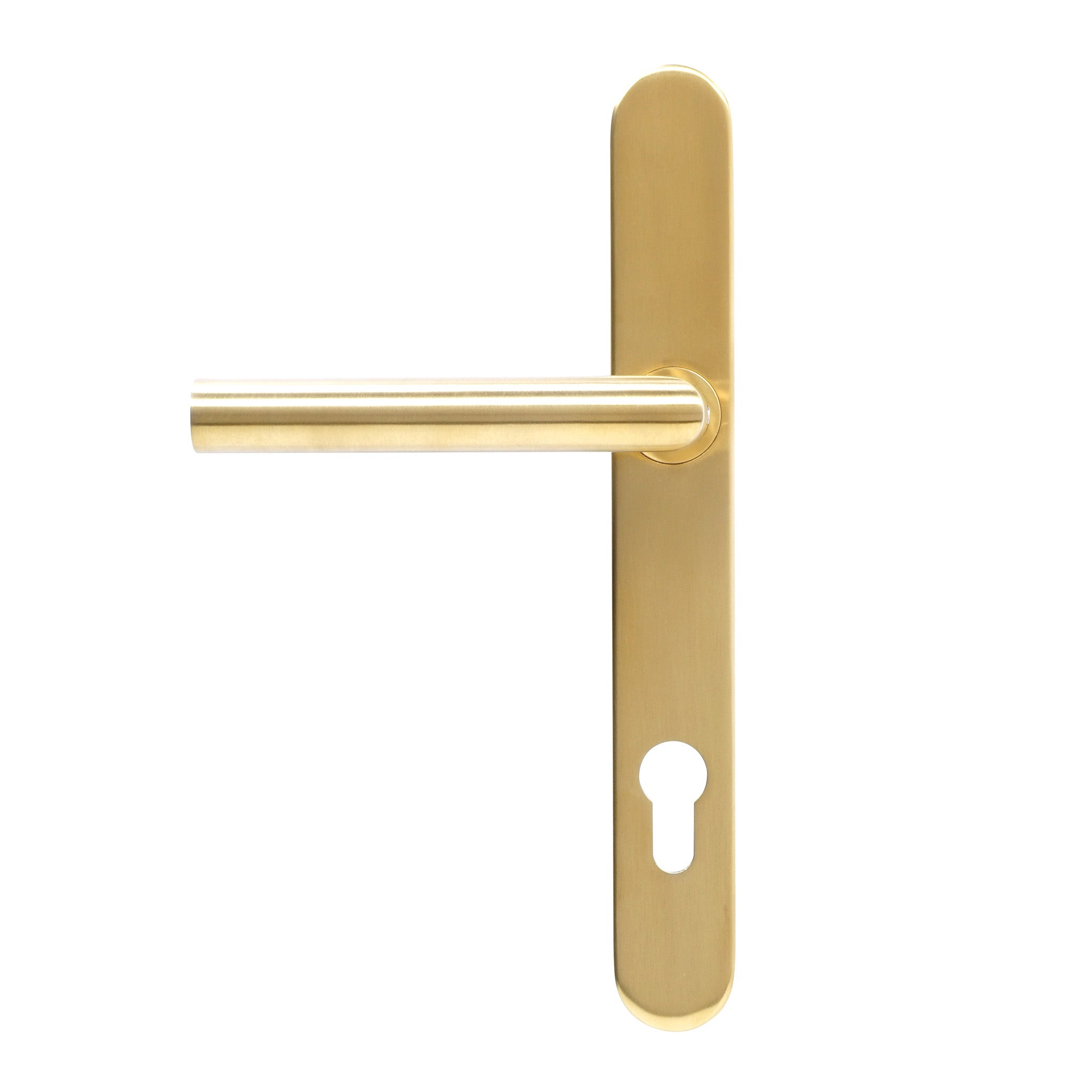 Mitre Lever Door Handle Sprung | PVD Stainless Satin Brass