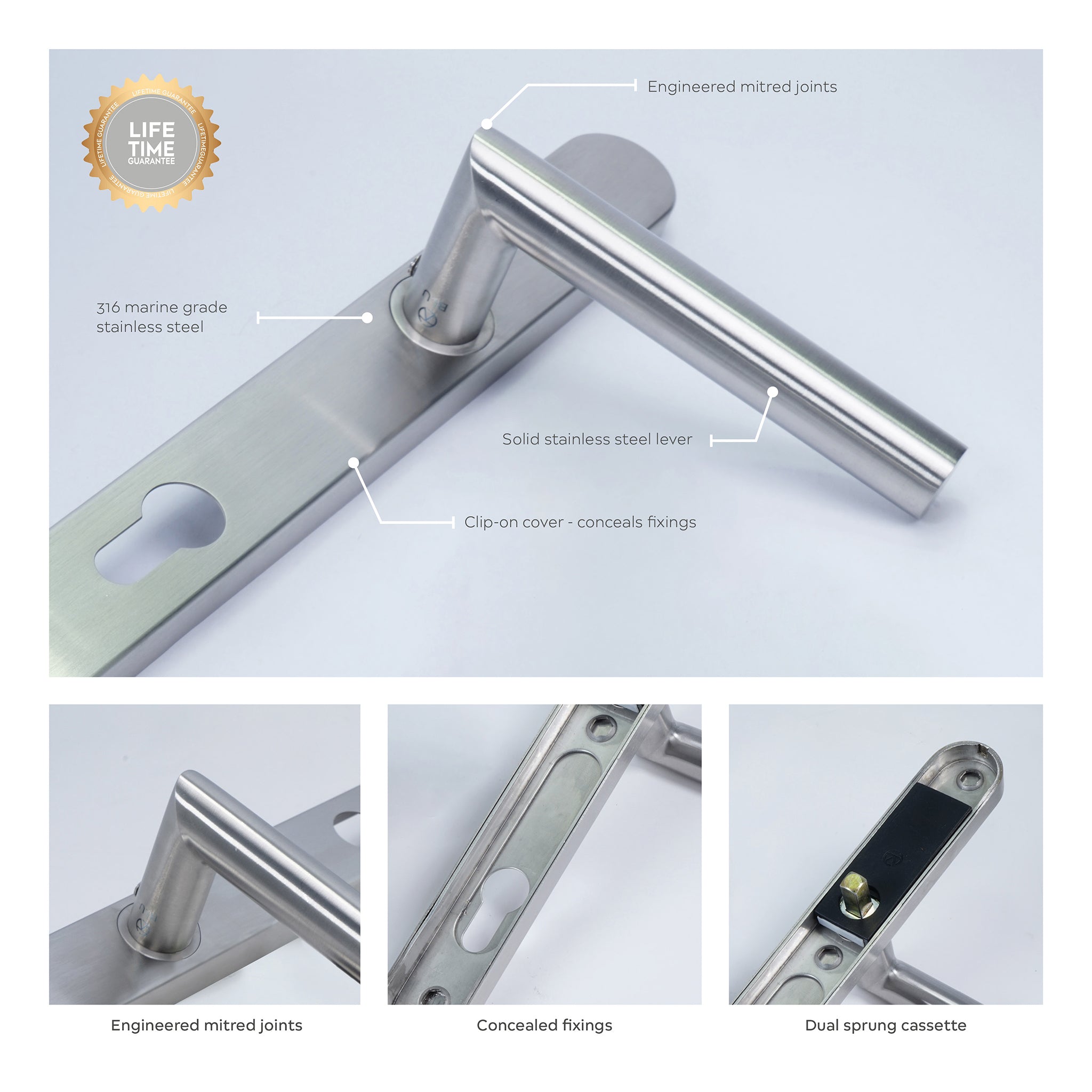 Mitre Lever Door Handle Sprung | Satin Stainless Steel